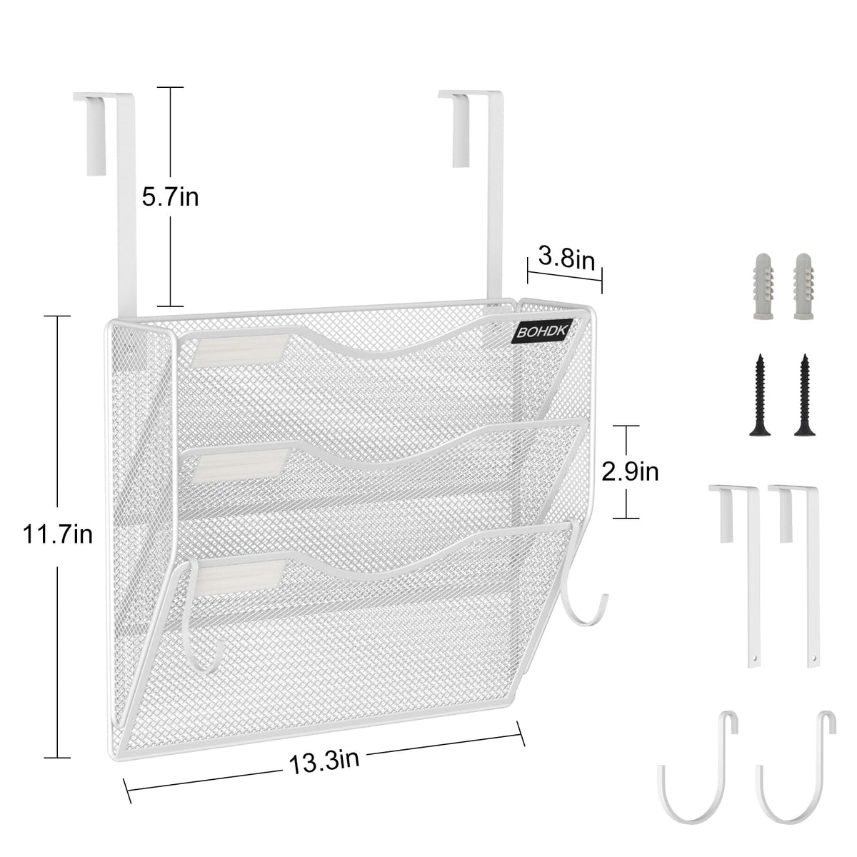 BOHDK Wall File Organizer, 3 Tire Hanging File Folder Mail Organizer, Vertical Mesh Metal Door/Wall