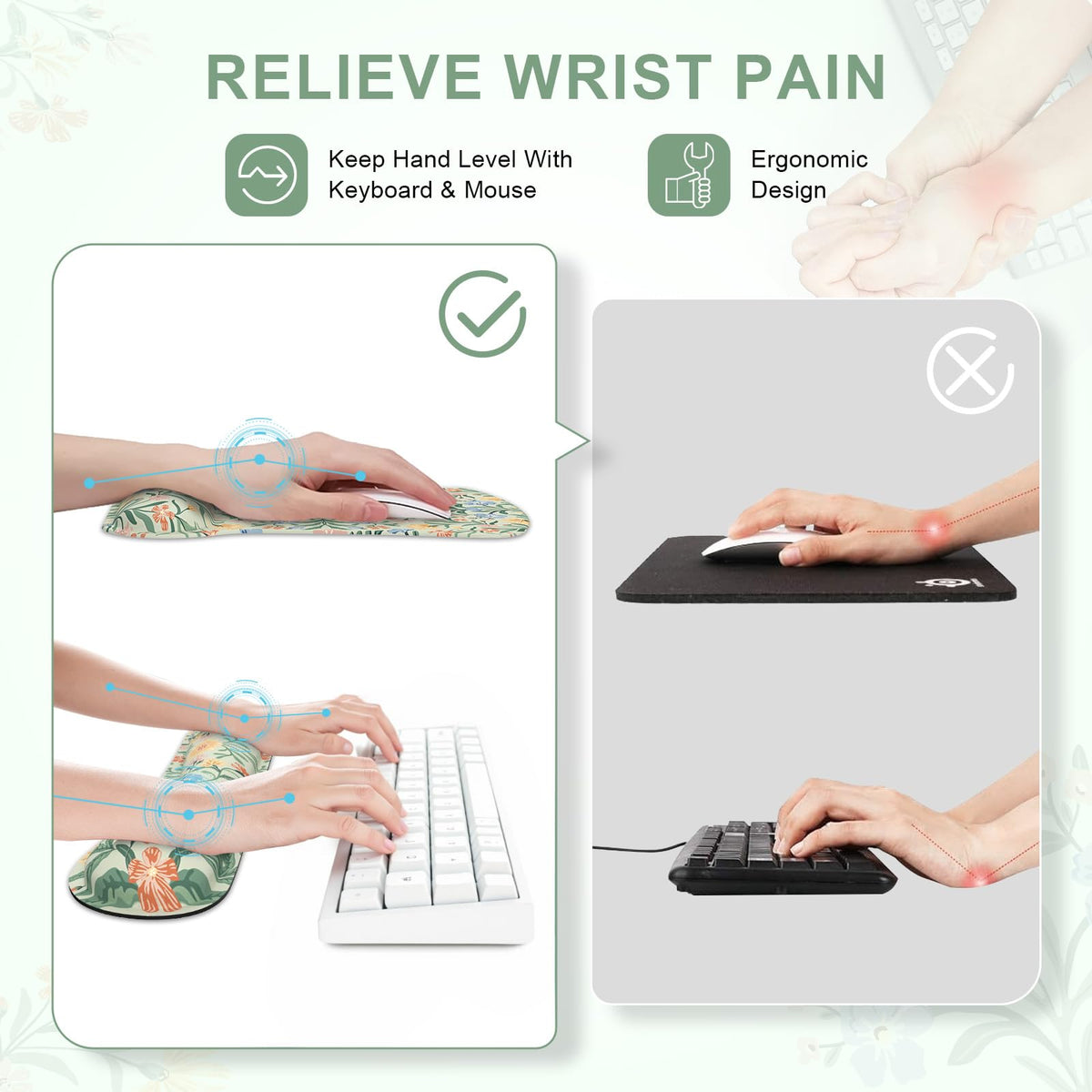 iCasso Ergonomic Mouse Pad, Keyboard Wrist Rest, Memory Foam Mousepad with Wrist Support, Easy