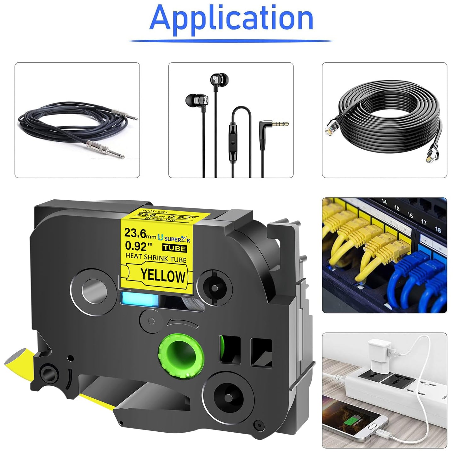 USUPERINK 2PK Compatible for Brother P-Touch HSe-651 HSe651 HS-651 HS651 Black on Yellow 23.6mm