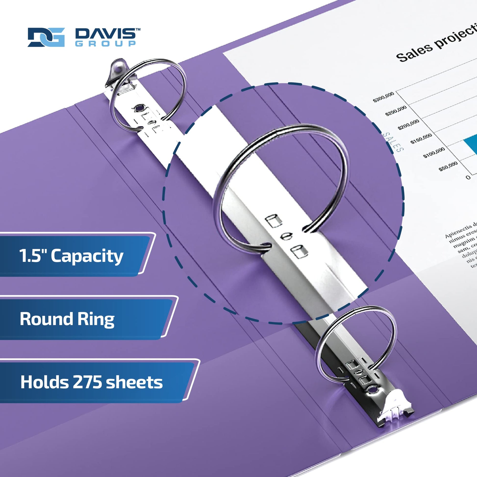 Premium Economy 3-Ring Binder, Spine Label, 1.5" Round Rings, Purple, 6 Pk