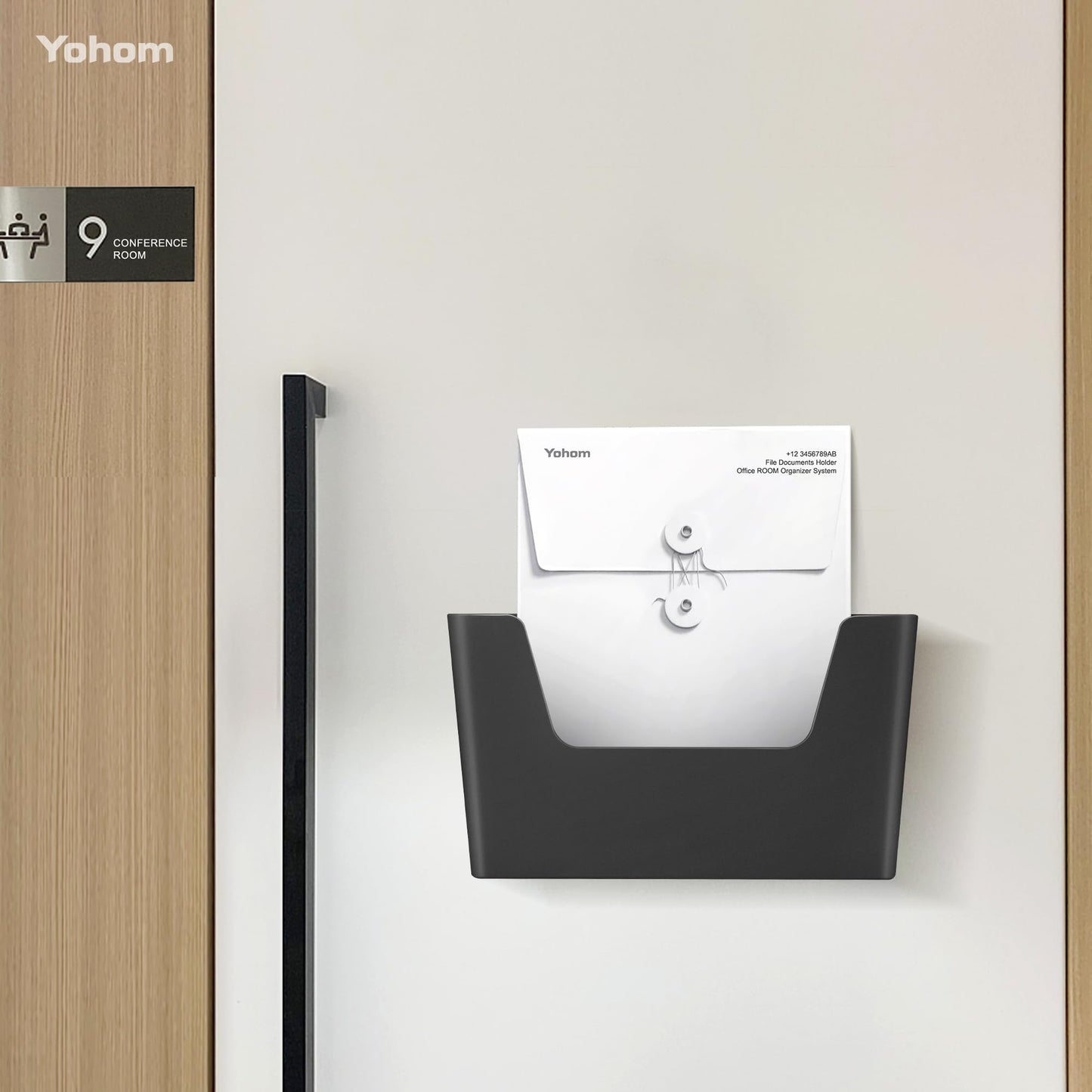 YOHOM Adhesive File Holder Plastic Document Folder Door No Drilling Mount Mail Magazine Organizer