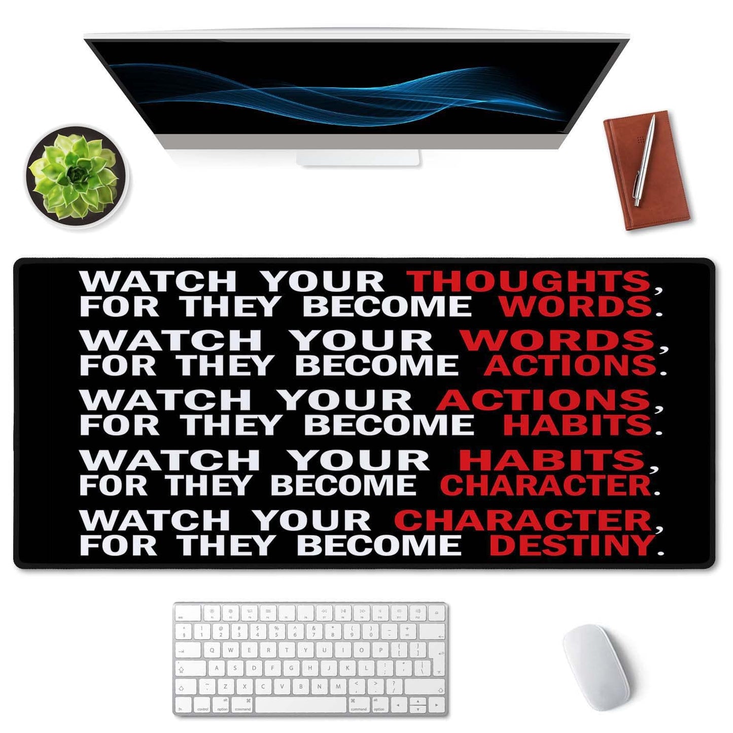SSOIU Watch Your Thoughts Motivational Words Quotes Mouse Pad 35.5 X 15.7 Inch XXL Full Desk