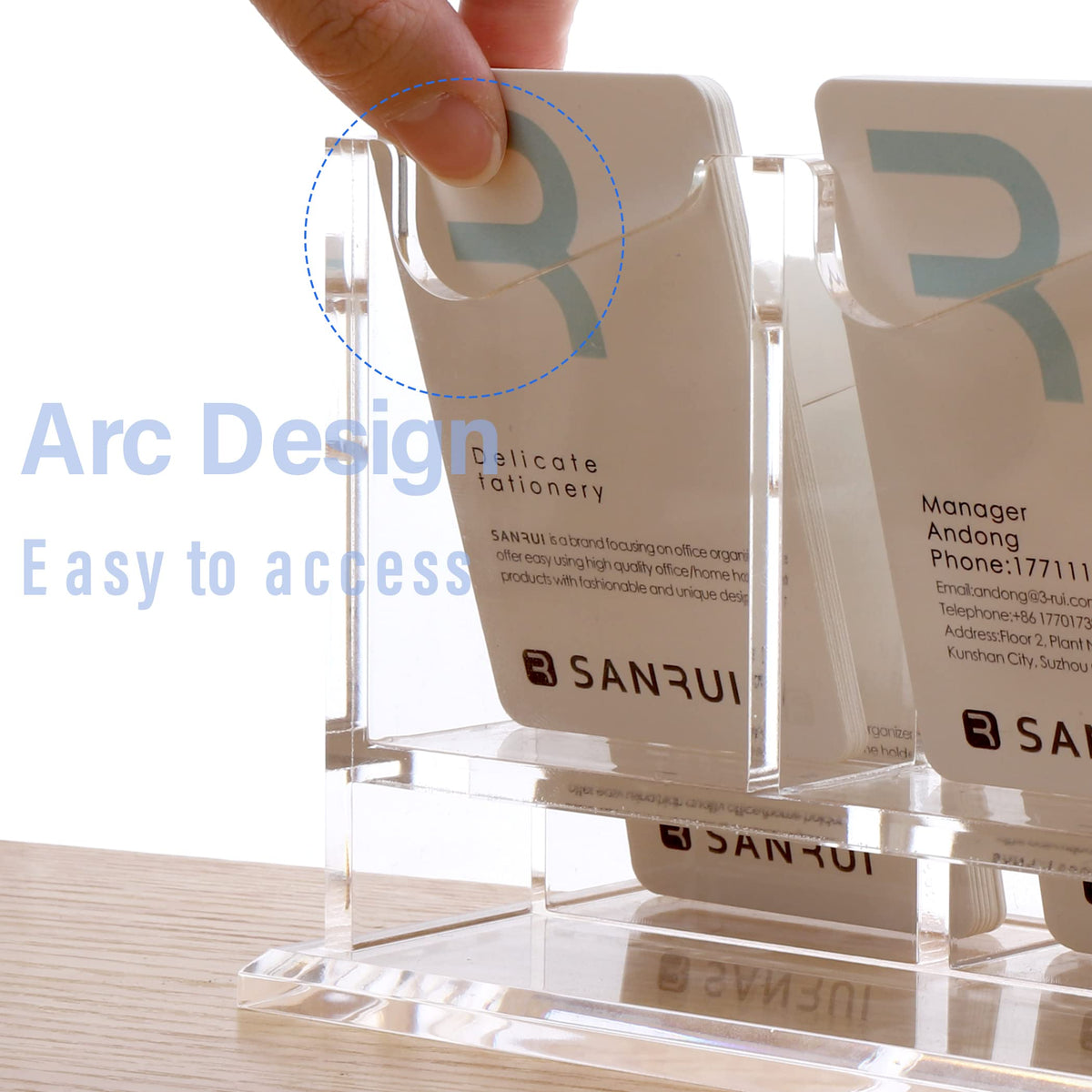 SANRUI Clear Acrylic Business Card Holder for Desk, 2-Tier 6-Slot Vertical