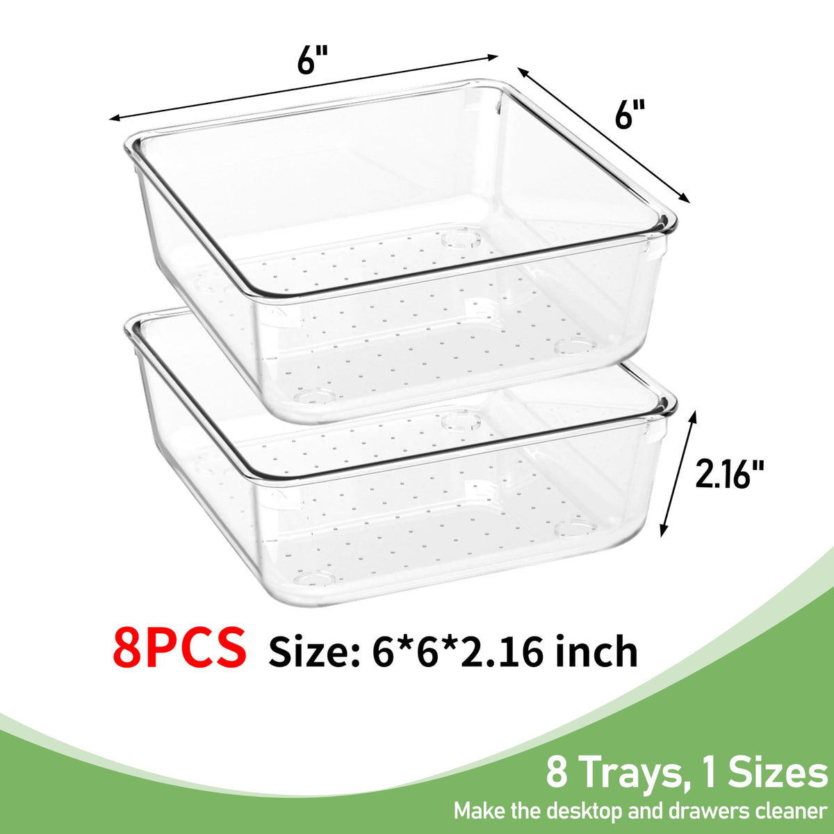 DUHARS 8 PCS Clear Plastic Drawer Organizer Tray, Acrylic Vanity Bathroom Drawer Organizers Trays