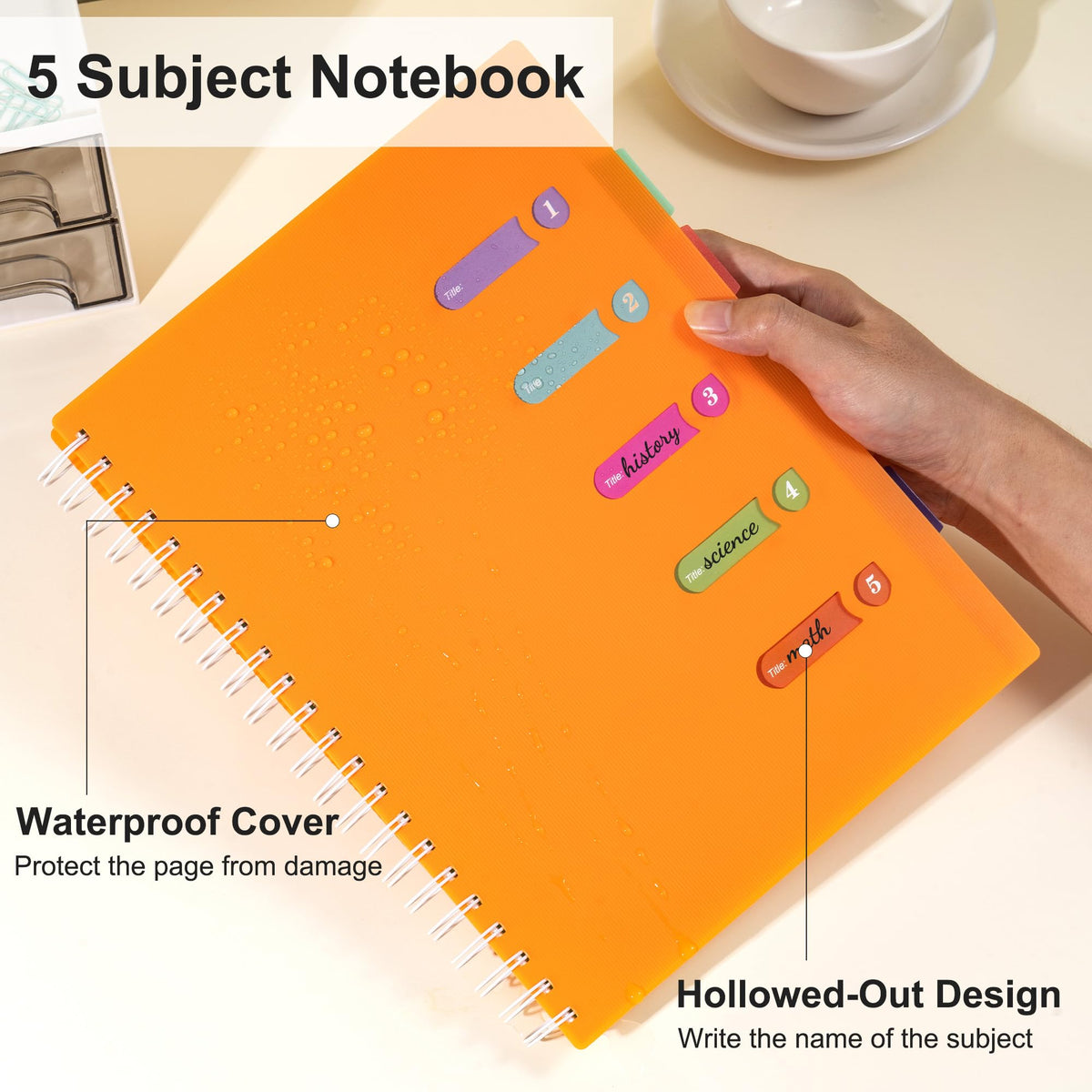 5 Subject Notebook College Ruled Spiral Notebook 5x7 with Removable Divider
