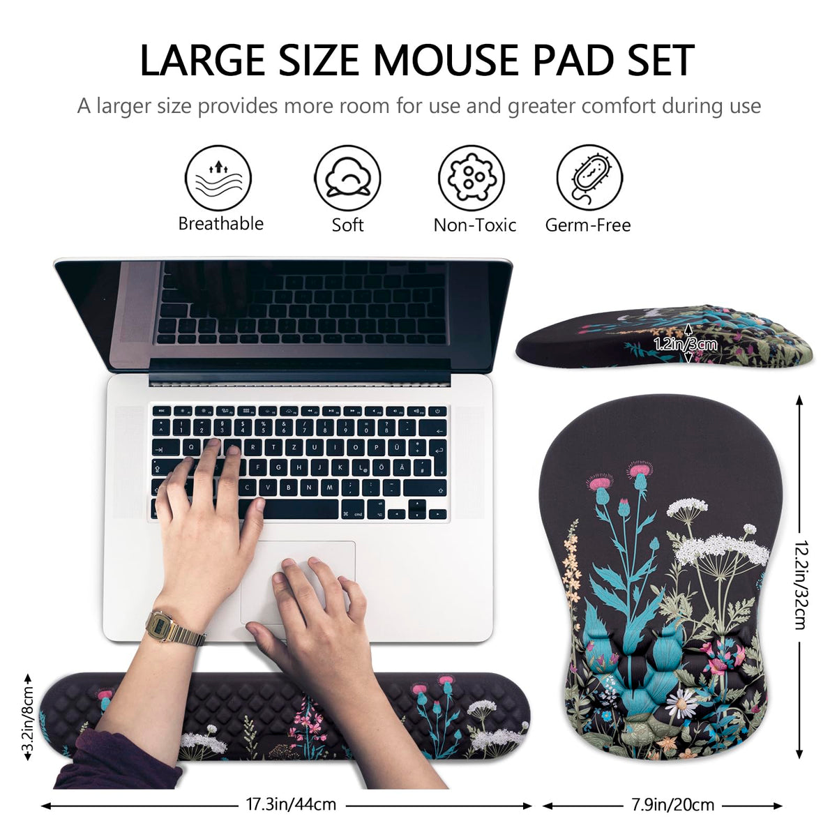 Mouse Pad Wrist Support, Laokiiy 2 in1 Keyboard Wrist Rest+ Ergonomic Mouse Pad, Non-Slip Wrist