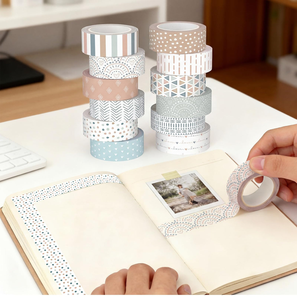 YooNotee 12 Rolls Floral Washi Tape Set,Morandi Tones,Boho