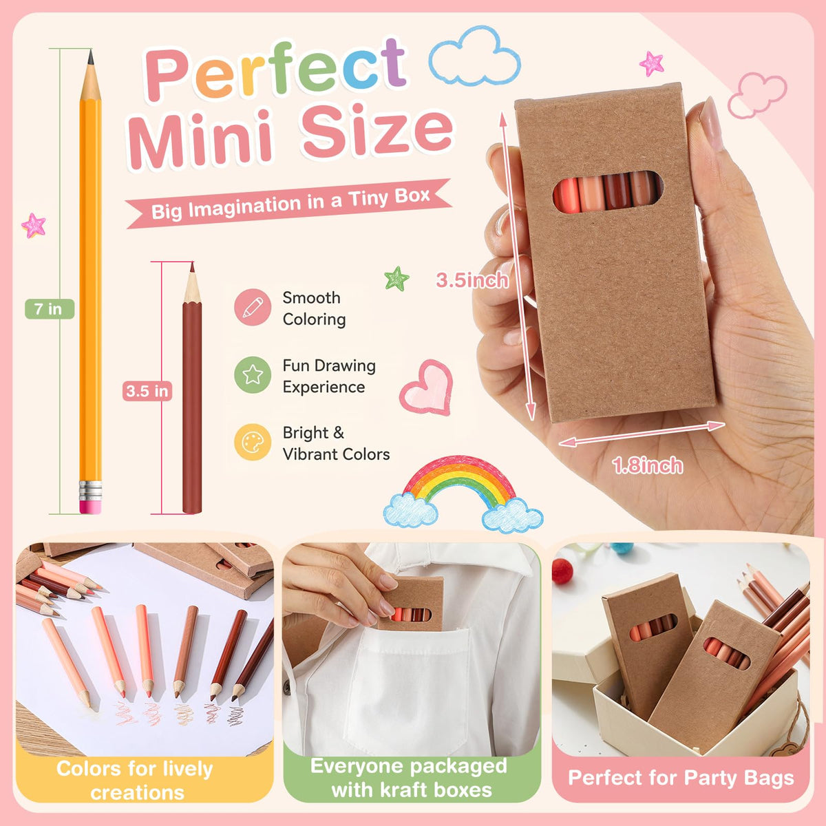 Ctosree 24 Packs Mini Colored Pencil Bulk 6 Per Box, Skin Tone, 3.5''