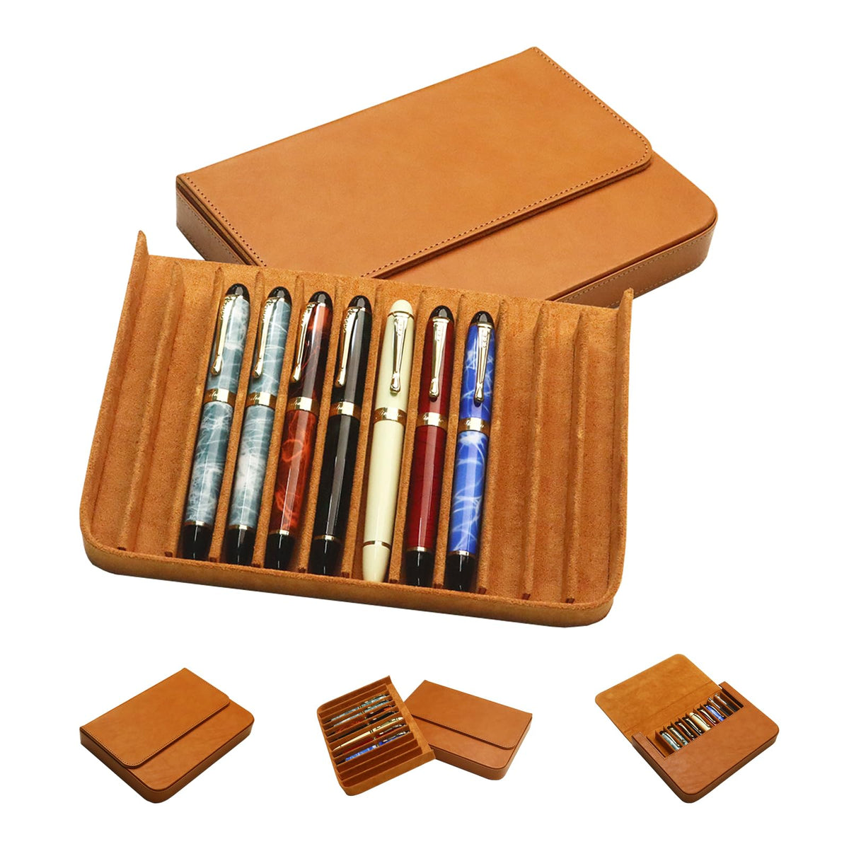 MIVLXLX 12 Slot Fountain Pen Case, Handmade Magnetic,Christmas Gift (brown)