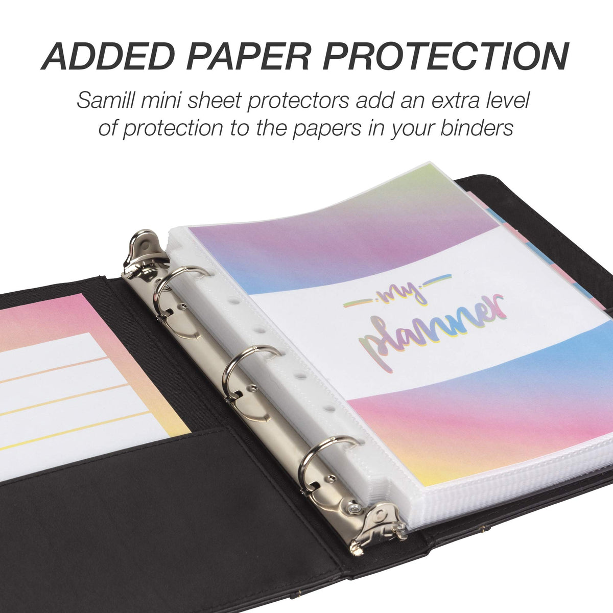 Samsill 1" Junior Size 3 Ring Binder, Leather, Black with Contrast Stitching, Holds 8.5 x 5.5