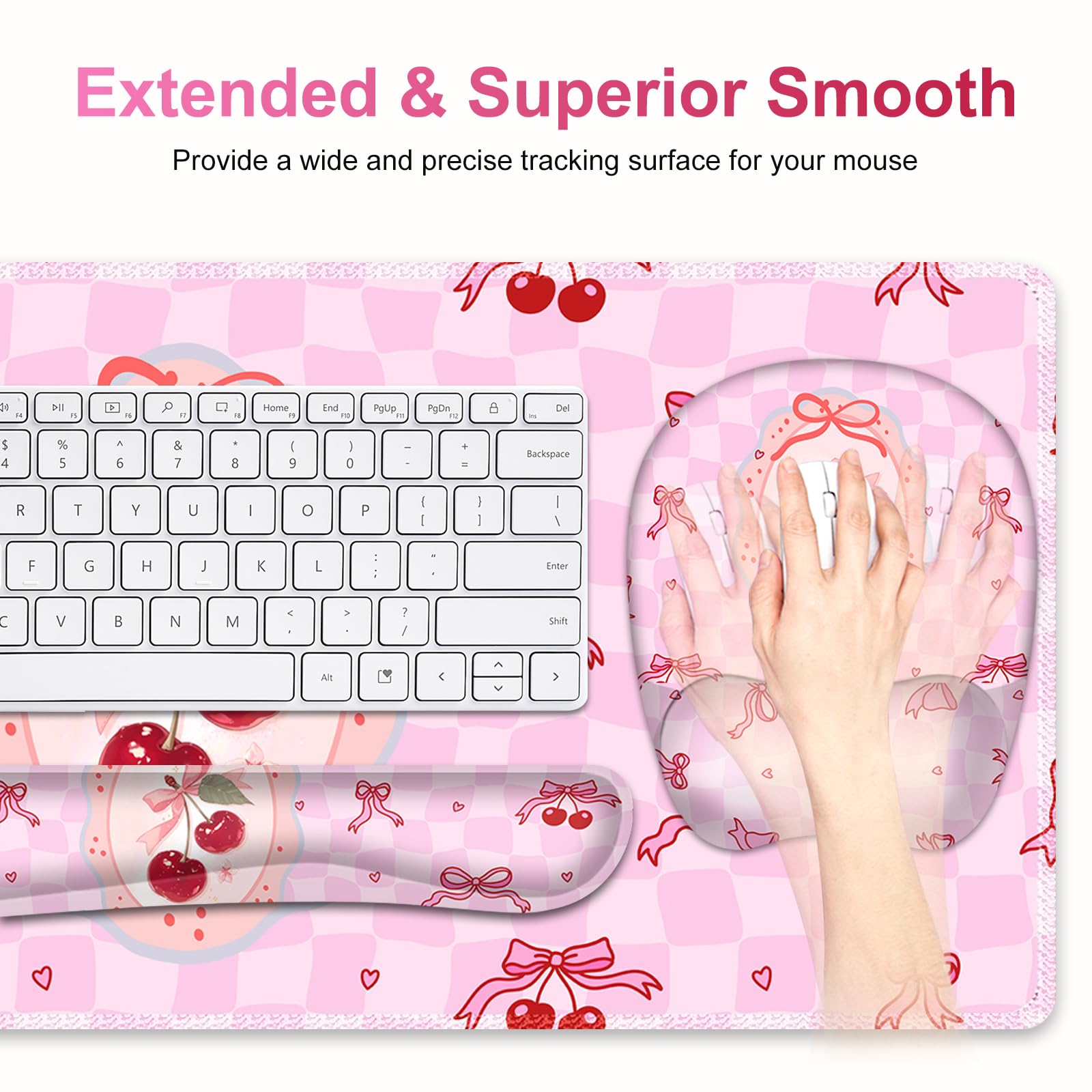 Cute Check Mouse Pad with Wrist Support 4 in1 Set, XXL Big Game Mousepad + Keyboard Wrist Rest +