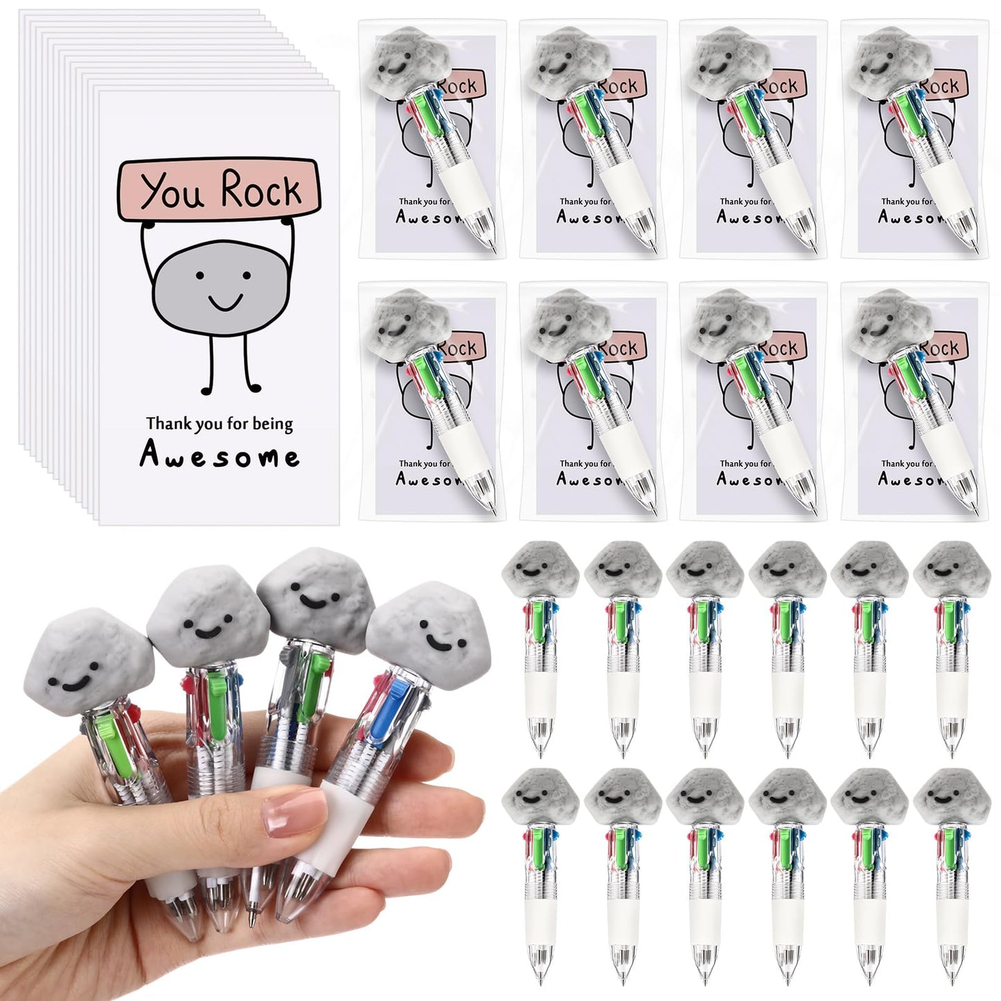Sayglossy 24 Sets You Rock Party Favor Pens Gifts Bulk with Positive Cards