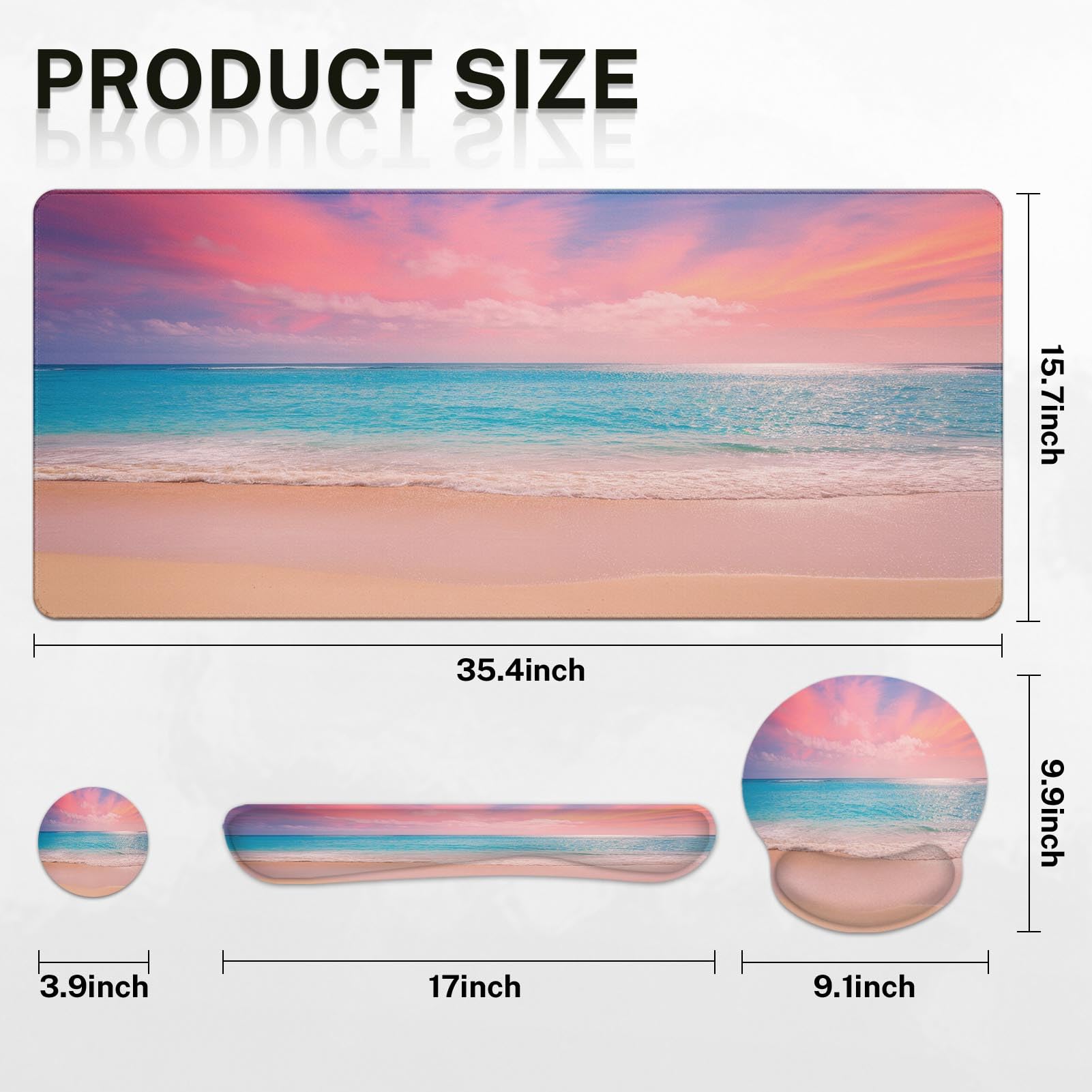 Arttown Keyboard Mouse Pad Set, 4 in 1 Desk Mat Set Beach Ocean Turquoise