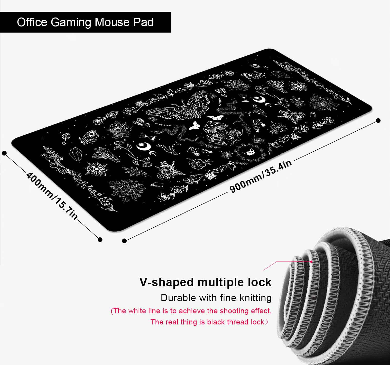 SXCKANG Goth Desk Mat, Black Occult Large Gaming Mouse Pad, Halloween Witchy Celestial Mushroom XXL