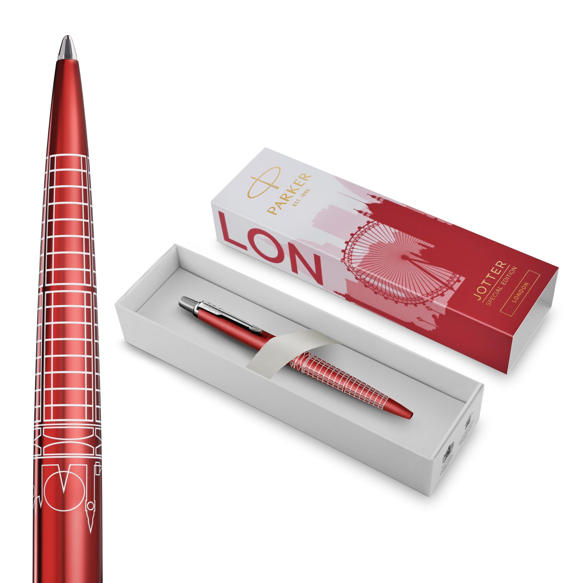 Parker Jotter Ballpoint Pen | Special Edition | London Red with Chrome Trim | Medium Point | Blue