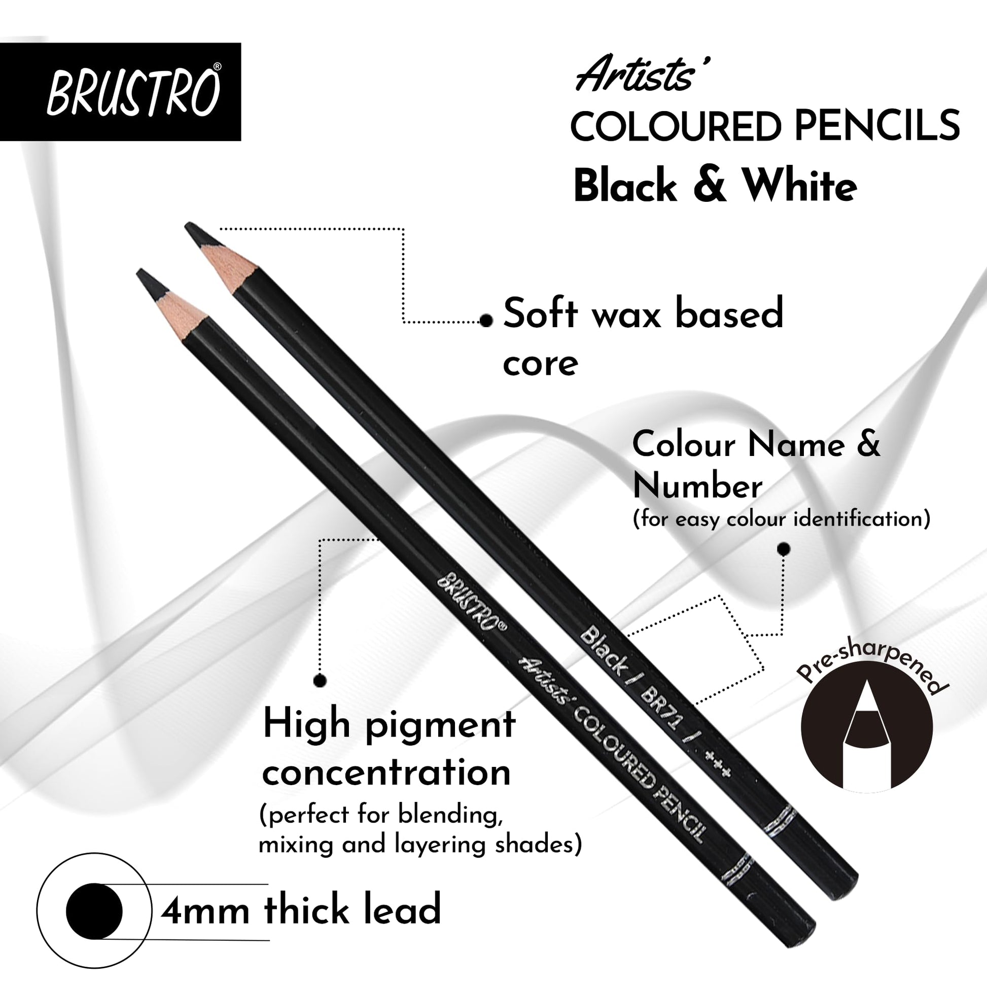 Brustro Artists’ B &W Coloured Pencils Set of 3 Whites and 3 Blacks
