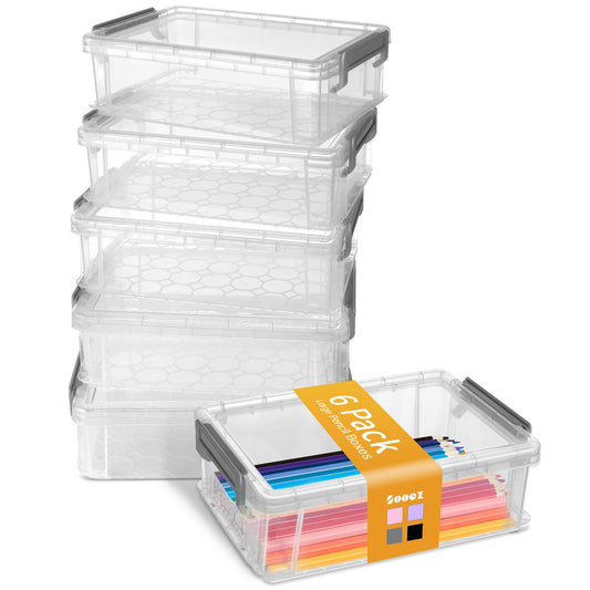 Sooez 6 Pack Extra Large Pencil Box, Plastic Pencil Case Crayon Box