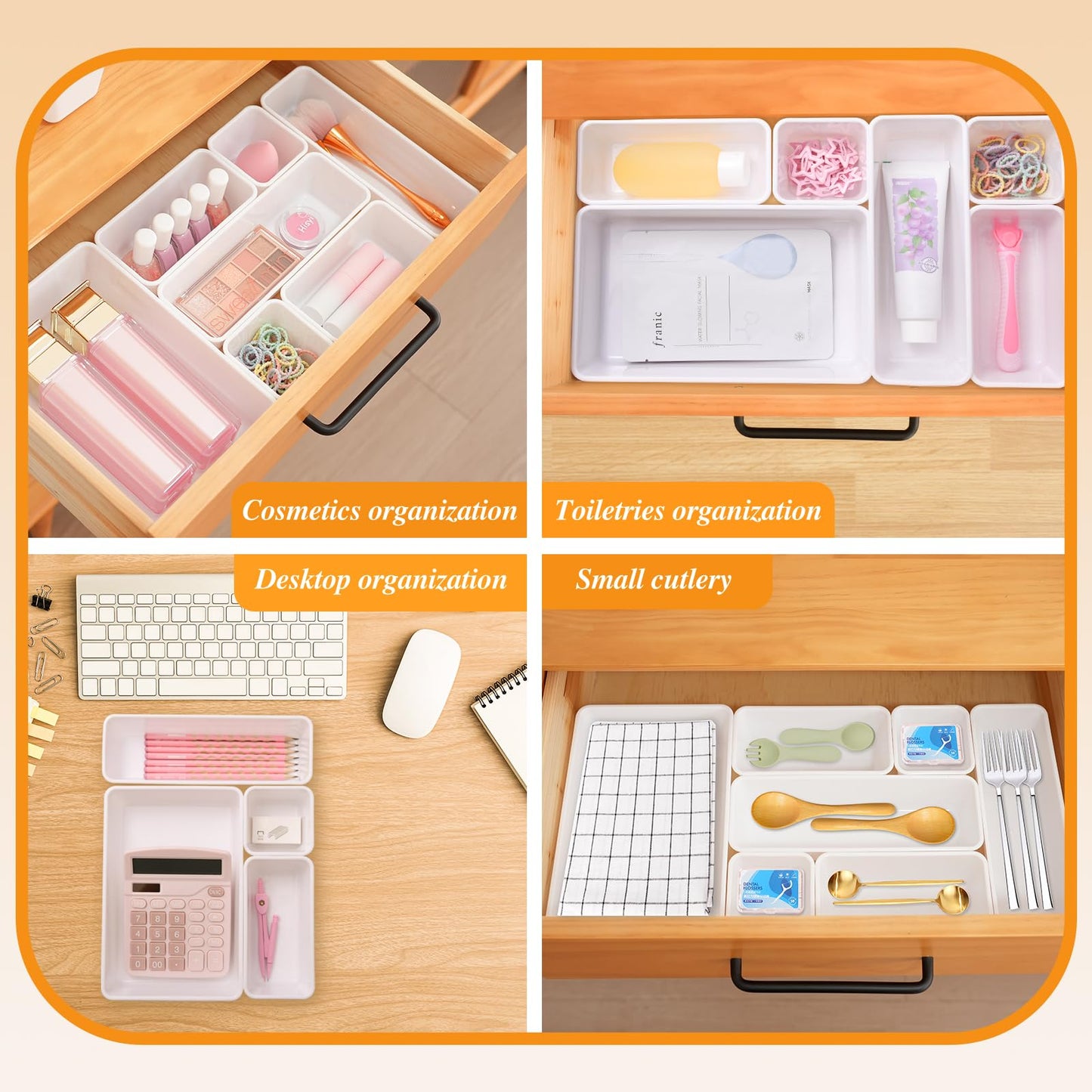 Trotianingyu Kitchen Desk Drawer Organizers Storage for Office, Small Acrylic Vanity Trays Makeup