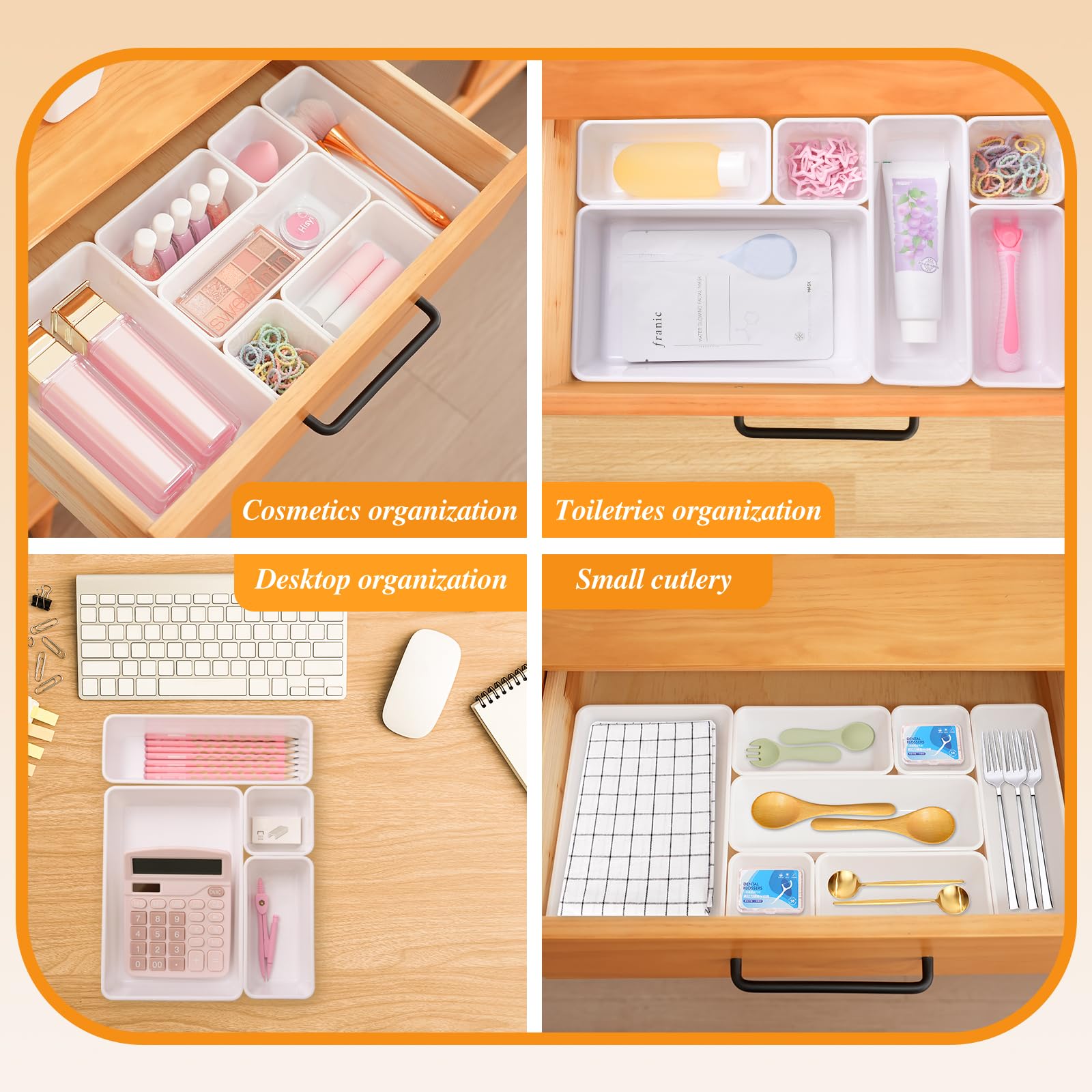 Trotianingyu Kitchen Desk Drawer Organizers Storage for Office, Small Acrylic Vanity Trays Makeup