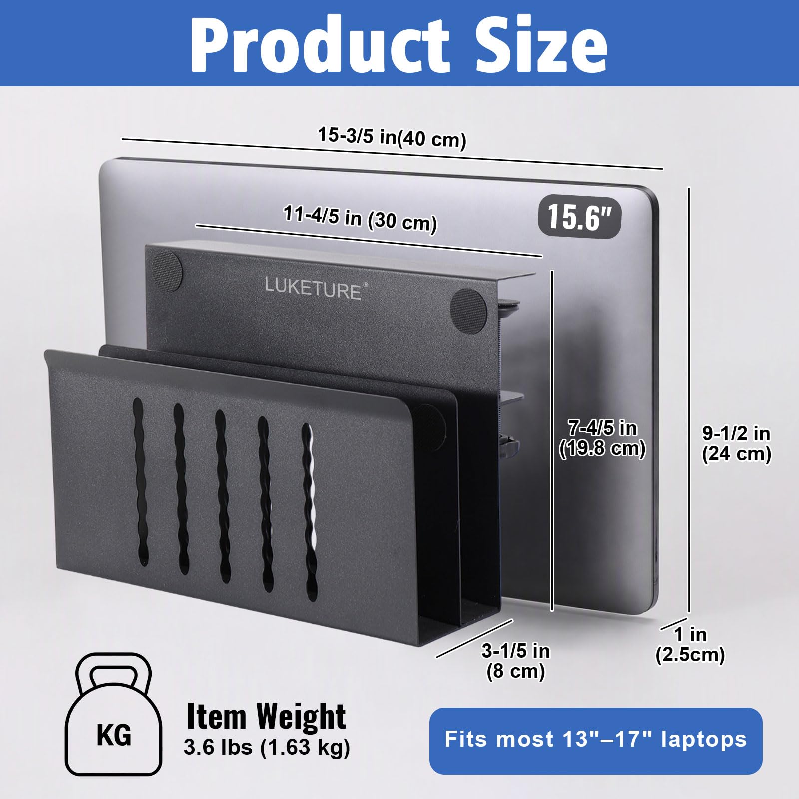 LUKETURE Desk Side Storage, 2 Tie Laptop Holder No Drill Clamp On Organizer