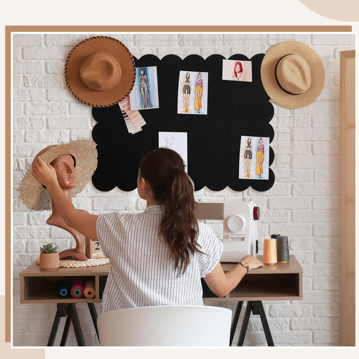 Mooliwe Scalloped Felt Bulletin Cork Board Foldable Black 24 * 18 Inch