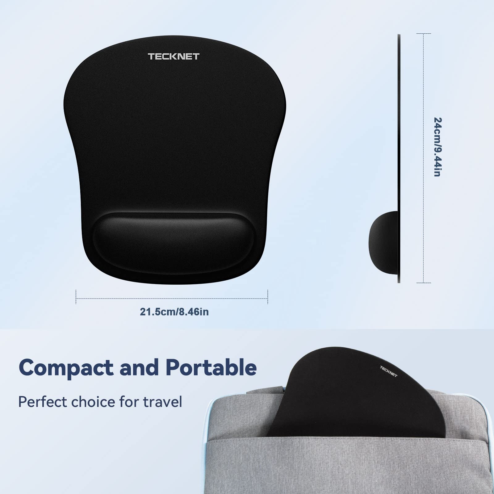 TECKNET 2 Pack Gaming Ergonomic Mouse Pad with Wrist Support Black