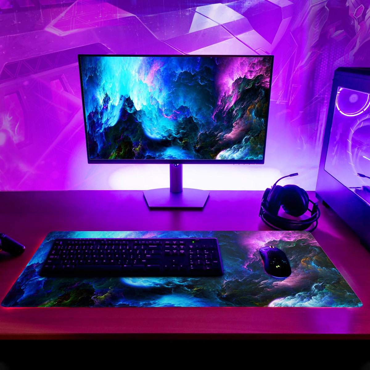 Dazzling Galaxy Gaming Mouse Pad 27.6x11.8 Inch Blue Purple Galaxy Nebula Universe Space Large