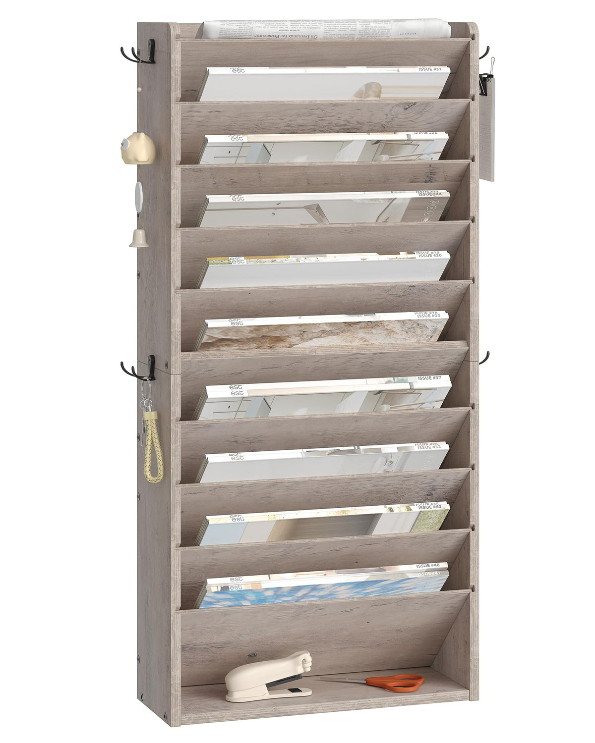 CHOEZON Wall File Organizer, 10-Tier Hanging Mail Organizer, Wall Mount File Holder with 4 Side