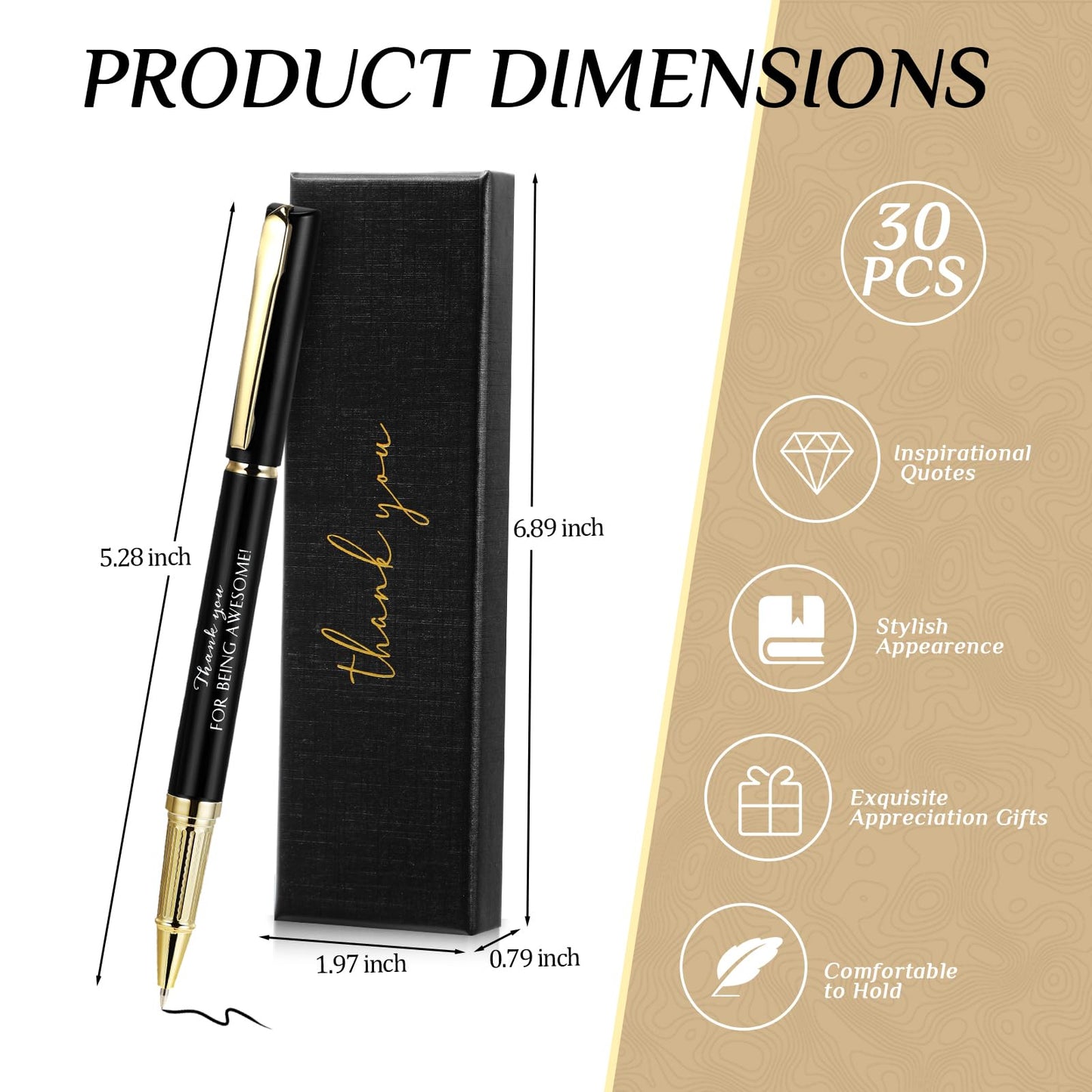 PerKoop 30 Sets Thank You Gift Inspirational Pen with Box, Black, ‌Unique