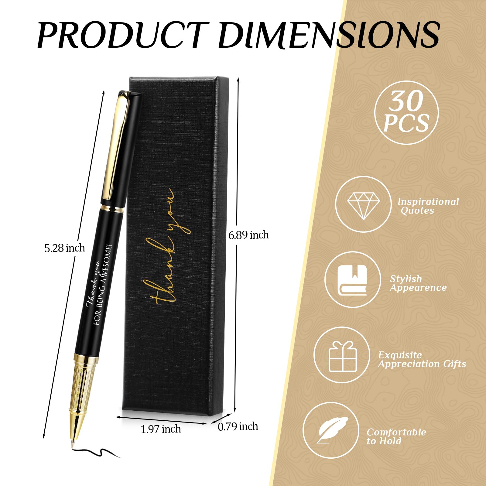 PerKoop 30 Sets Thank You Gift Inspirational Pen with Box, Black, ‌Unique