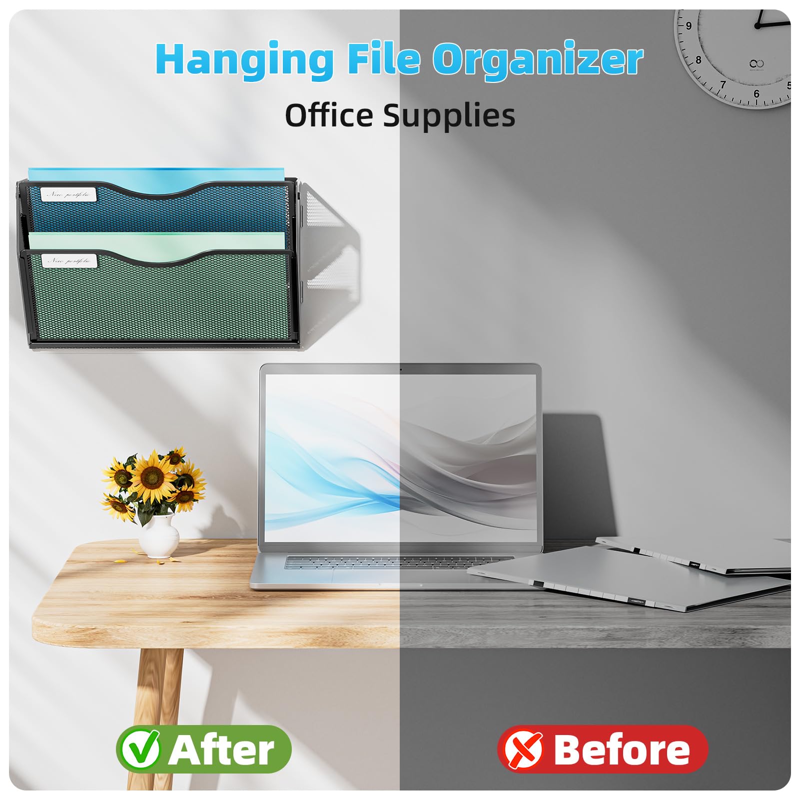 Marbrasse Wall File Holder 2-Tier Hanging Wall File Organizer, Mesh Mail Holder for Papers, Wall