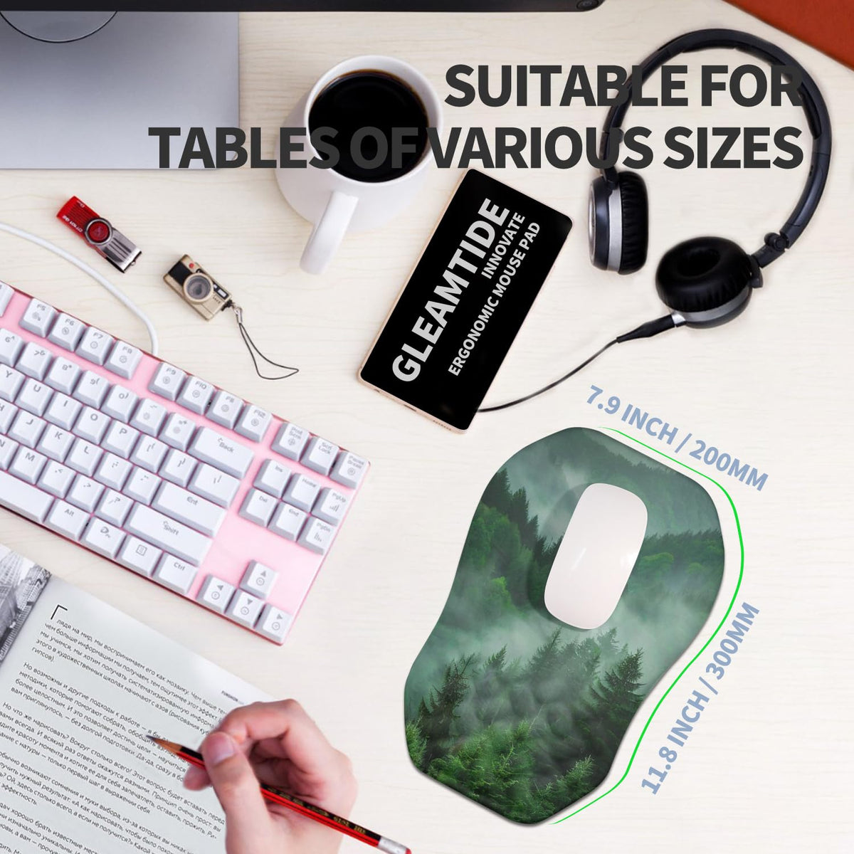 Gleamtide Ergonomic Raised Mouse Pad Wrist Support with Bilateral Slope Memory Foam Mousepad for