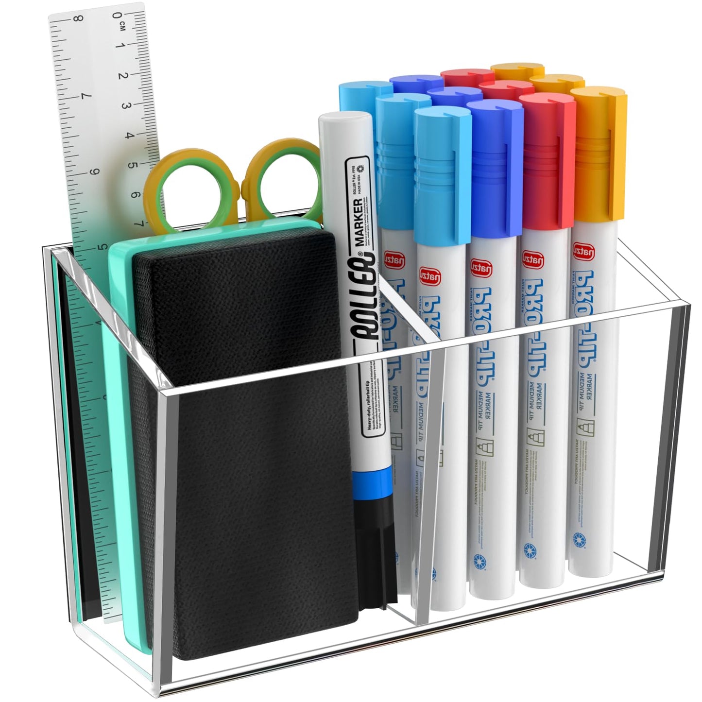 Carmanon Clear Acrylic Magnetic Pen Holder for Whiteboard, Refrigerator