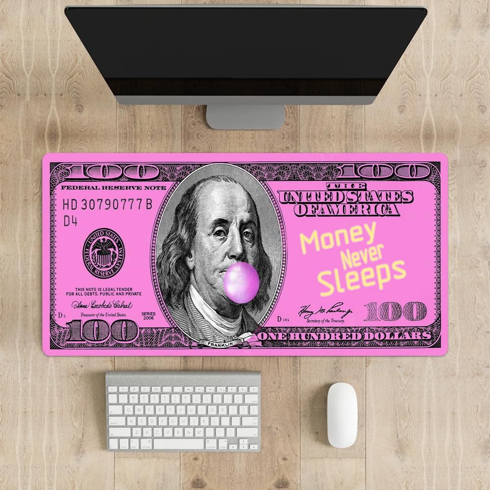 Reateforin Pink 100 Dollar Bills Money Gaming Mouse Pad Hundreds of US Dollar Currency Non-Slip