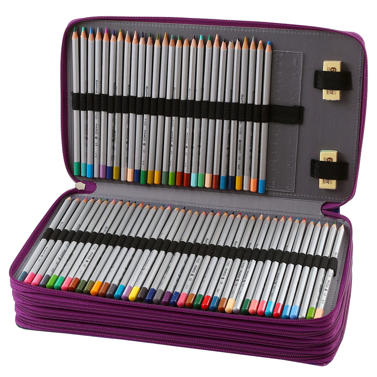 Lbxgap 300 Individual-Slots Pencil Case 4-Layer Zipped Holder w/Handle
