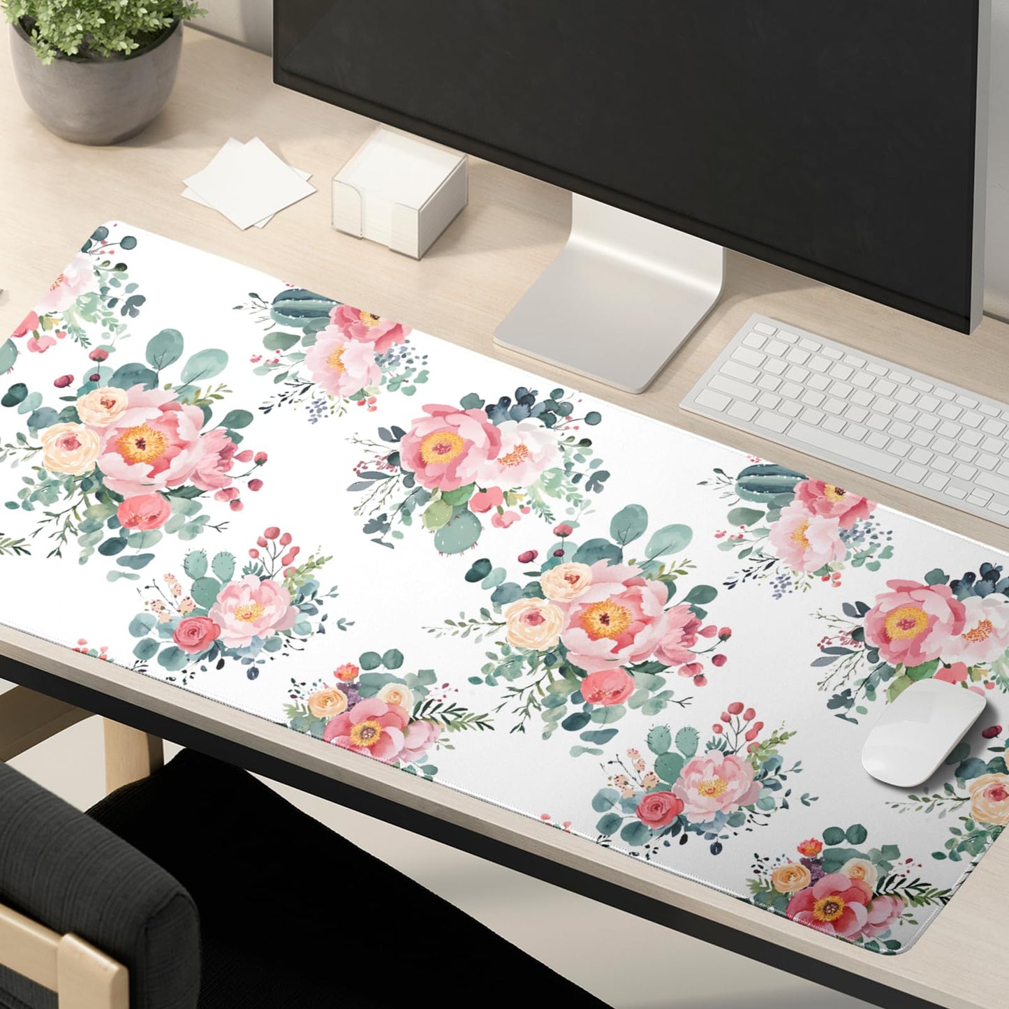 Kawani Pink Floral Gaming Mouse Pad & Keyboard Mat, XXL Large (31.5x11.8 Inch), Waterproof