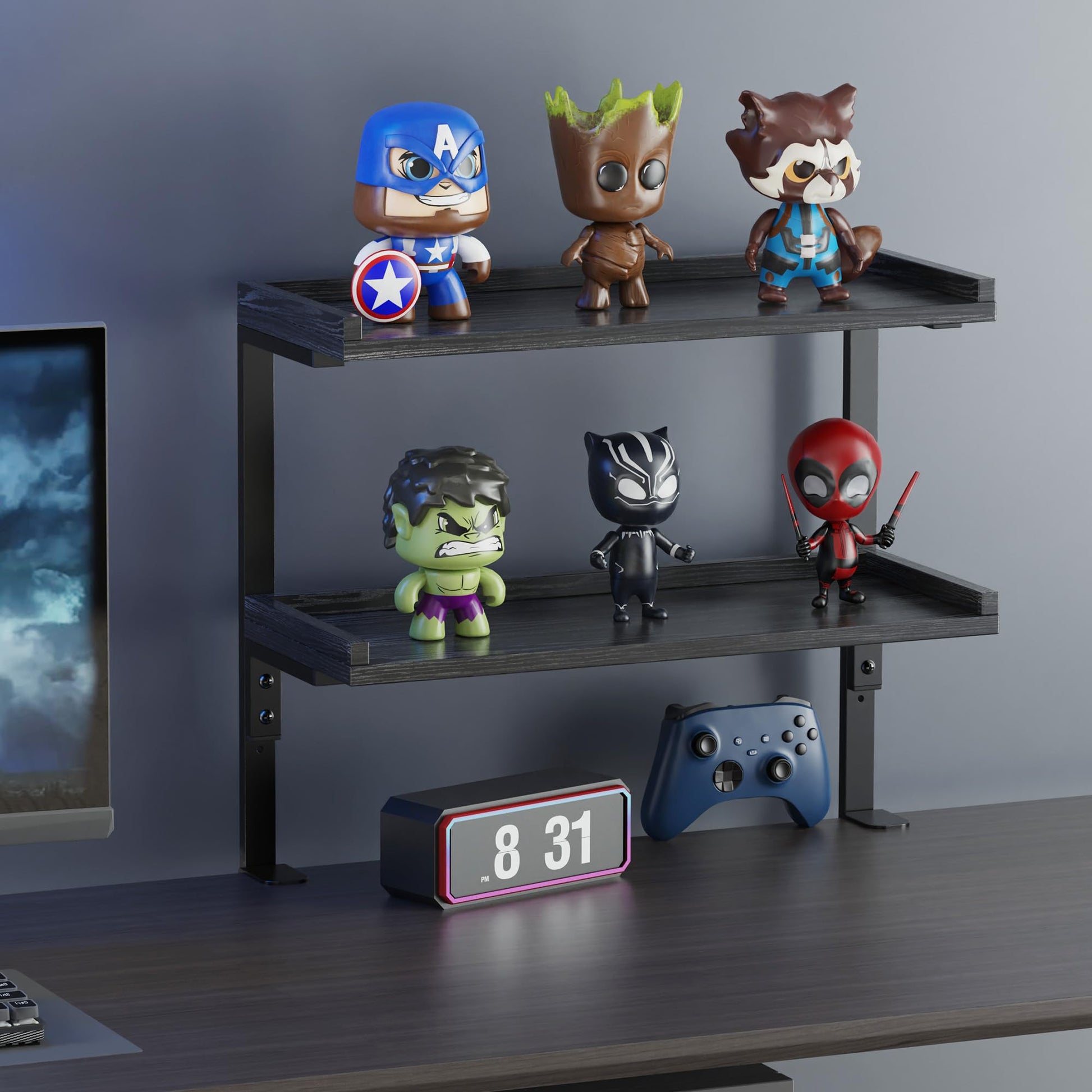 ART-GIFTREE Clamp On Desk Shelf 2-Tier, 16.5 in Wood Shelving Unit for Office Desk/Gaming