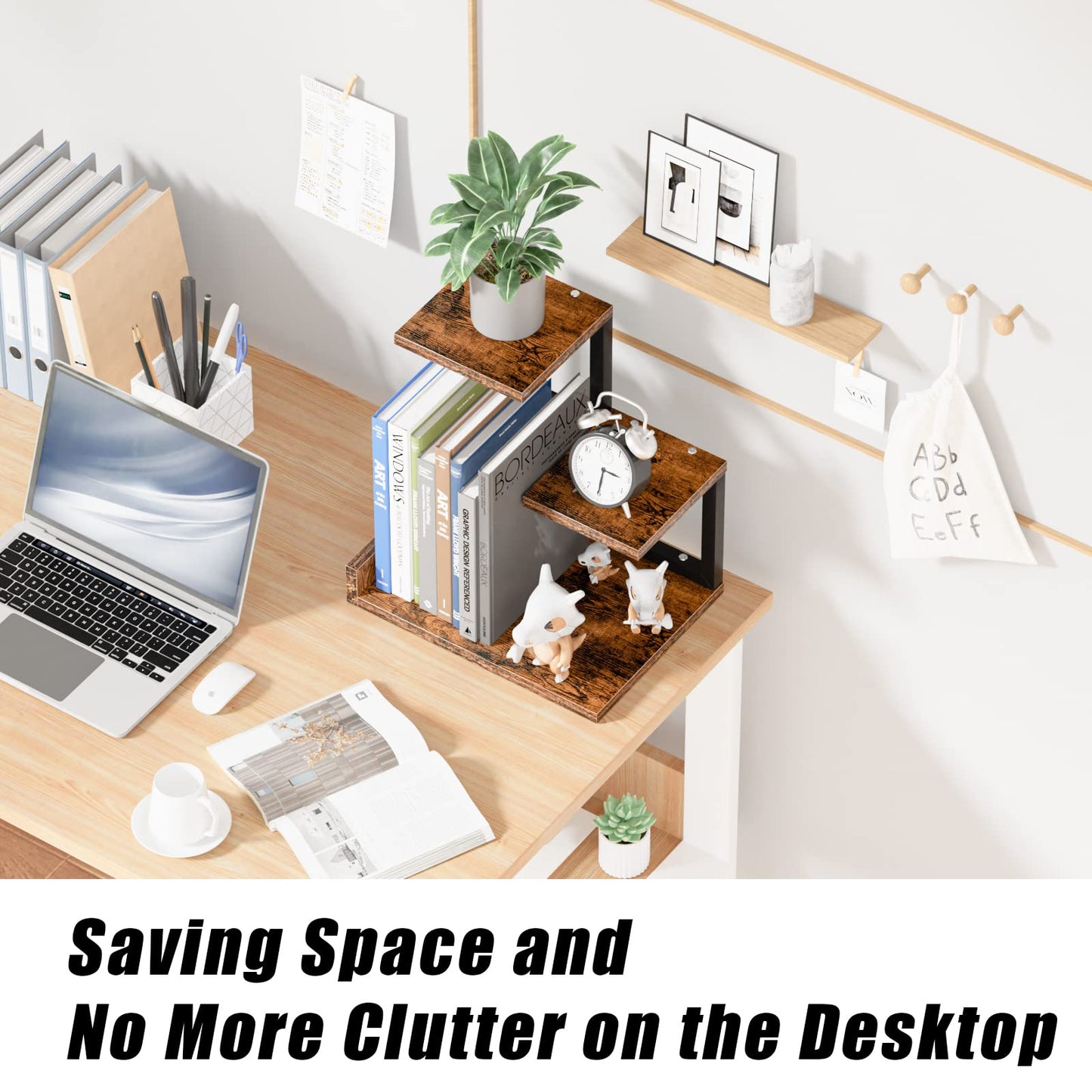 Gannyfer Office Decor Desk Shelf Organizer - Wood Desktop Shelf, Freestanding Desk Hutch, 3 Tier