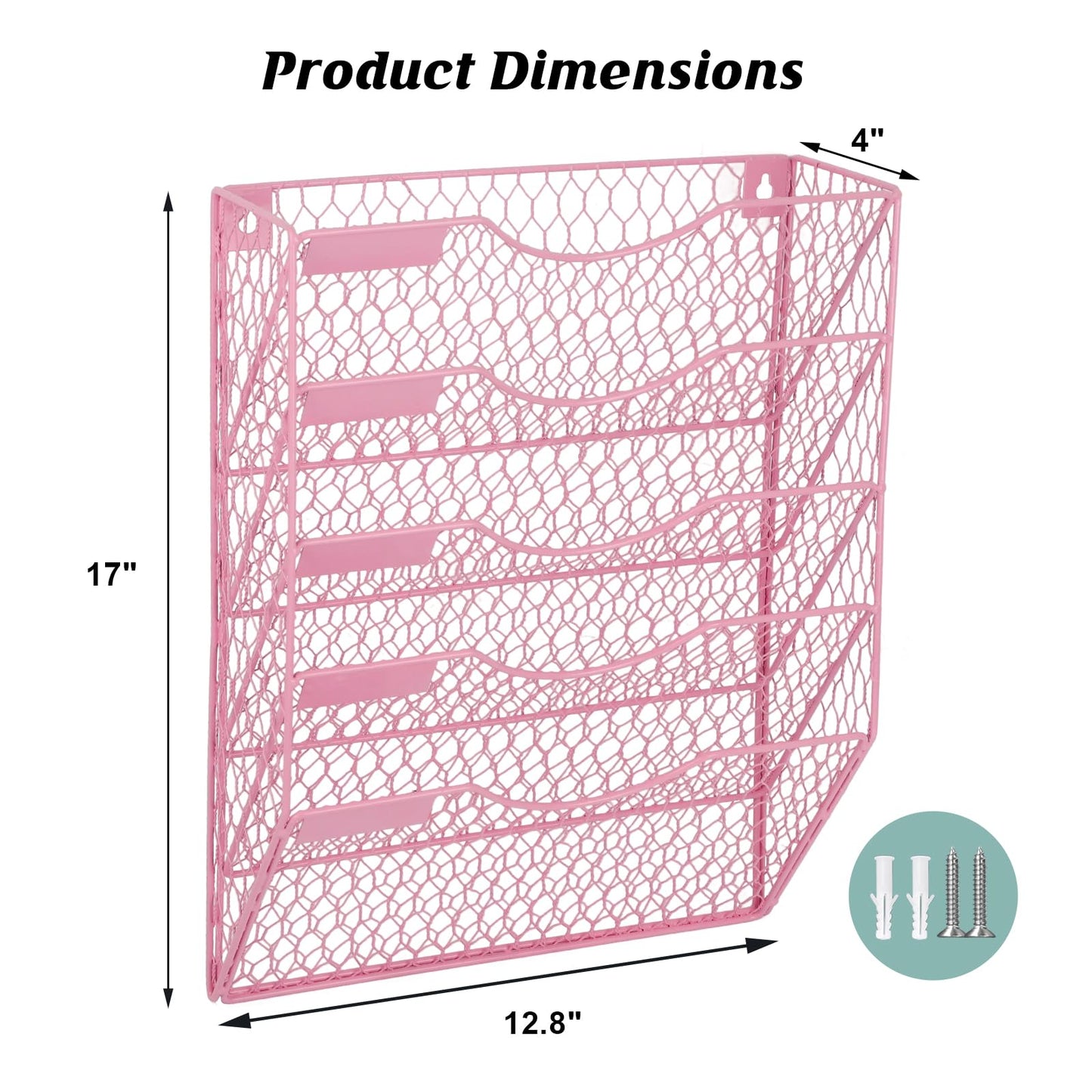 EASEPRES Mail Organizer Wall Mount Hanging File Holder Storage, Metal Chicken Wire Magazine Rack 5