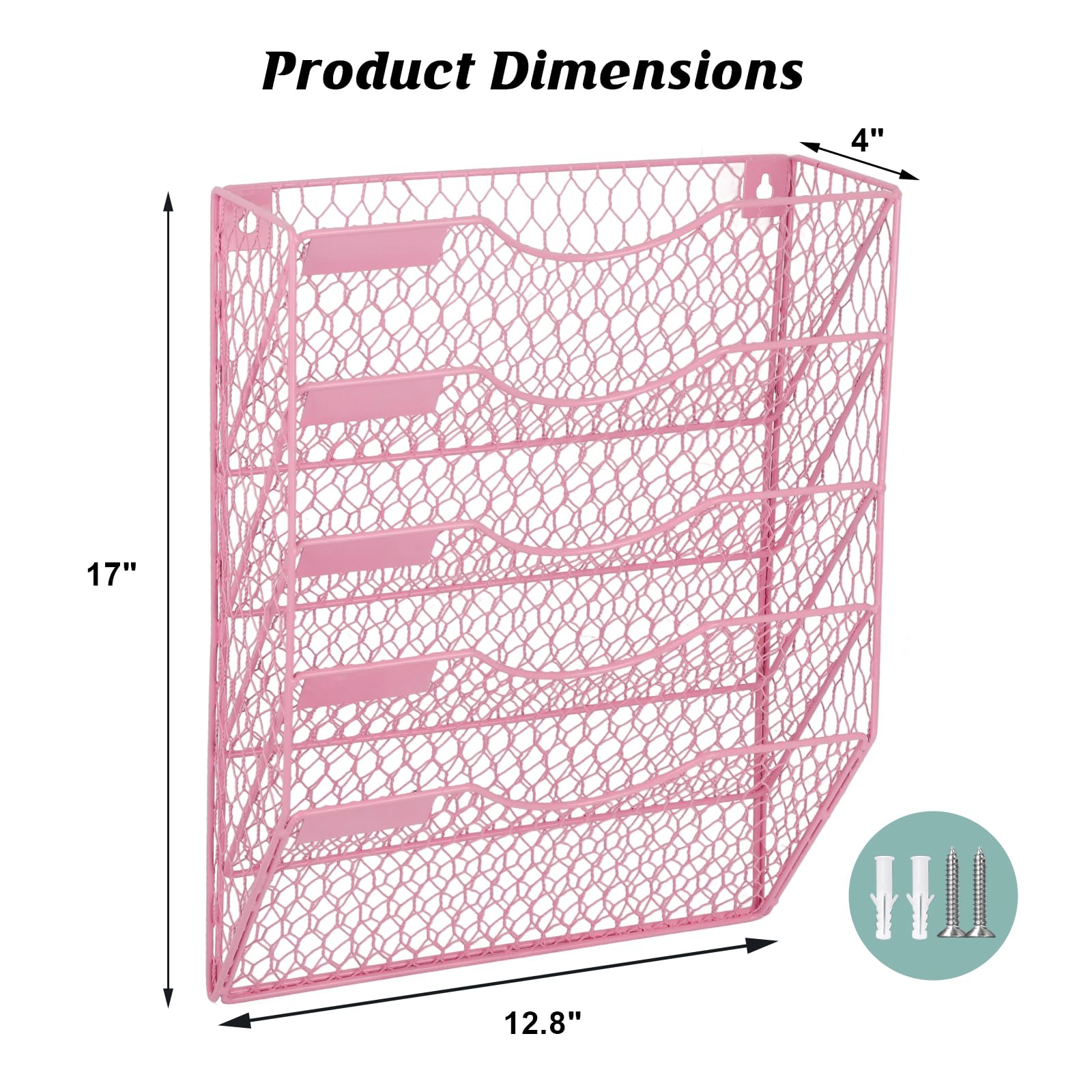 EASEPRES Mail Organizer Wall Mount Hanging File Holder Storage, Metal Chicken Wire Magazine Rack 5