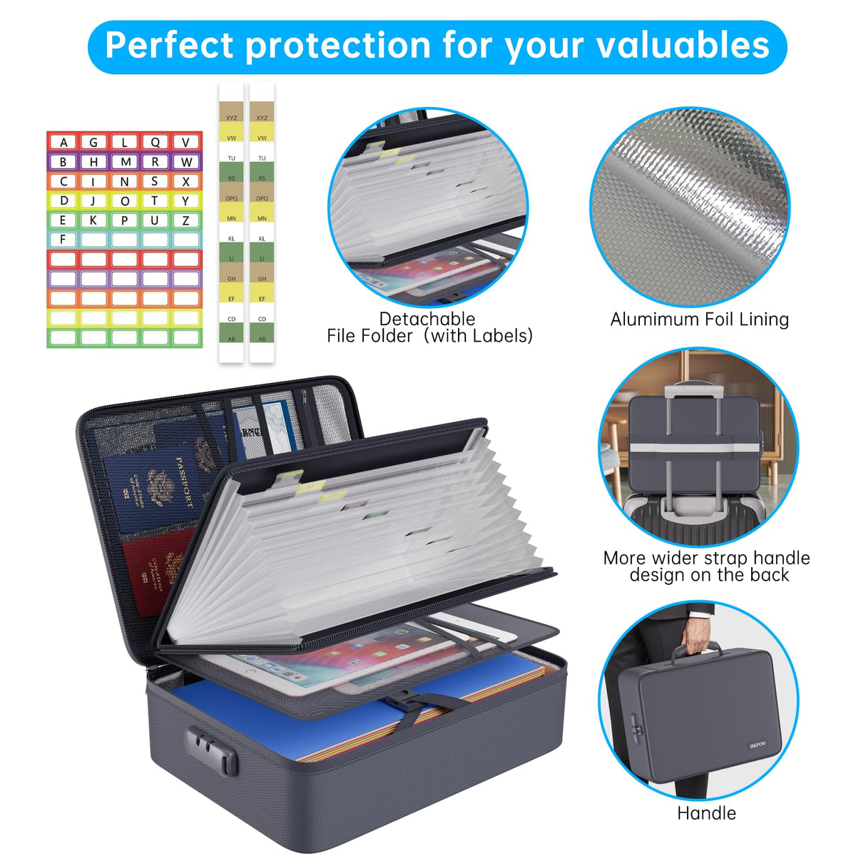 ENGPOW Fireproof Document Organizer Bag with Lock ＆ Accordion File Folder