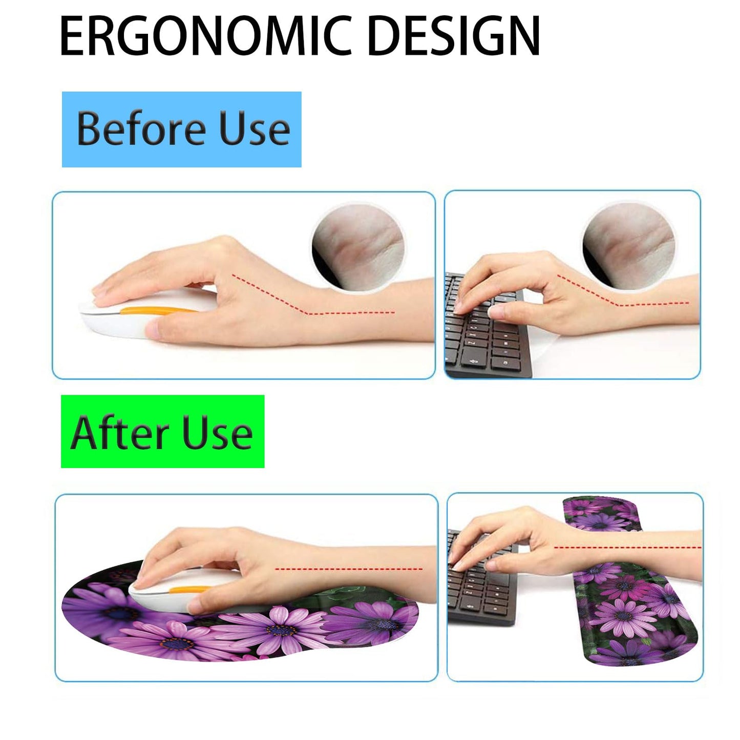 Keyboard Wrist Rest and Mouse Pad Wrist Support Set with Coasters,Ergonomic Gaming Mousepad for