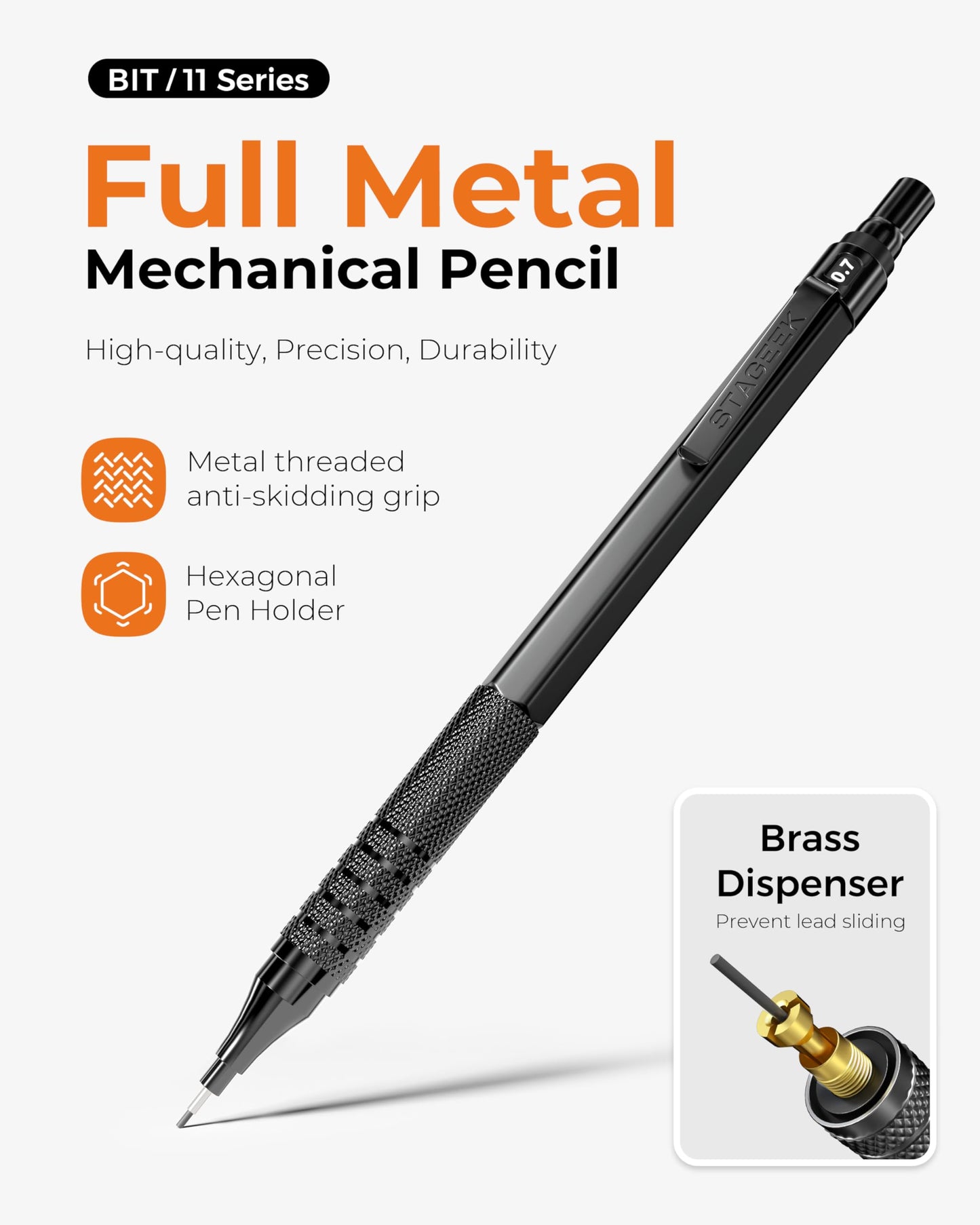 STAGEEK 45PCS Black & Silver Metal Mechanical Pencil Set in Leather Case