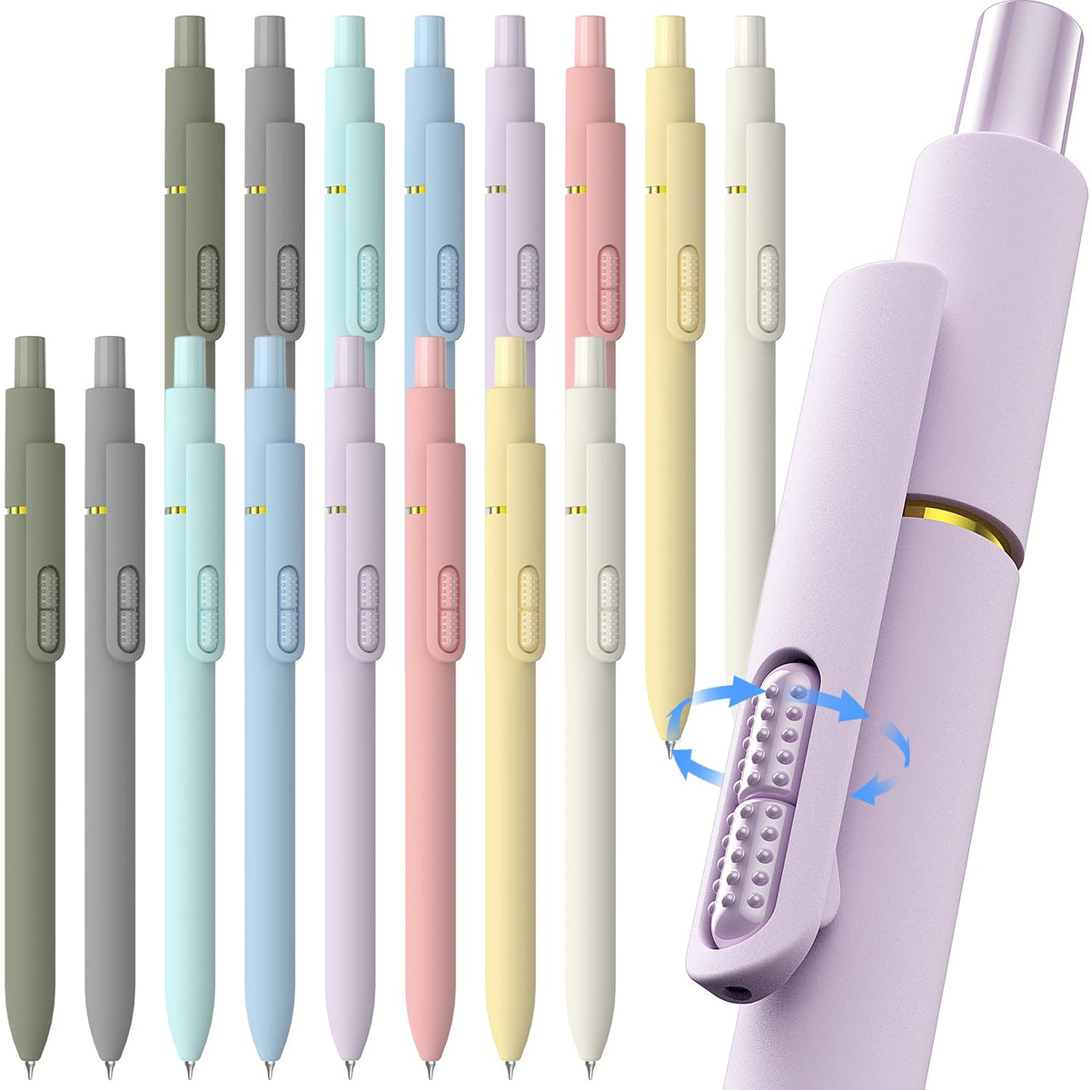 inkipen 16 Pcs Gel Pen-with Fidget Clip, Black Ink, Fine Point(0.5mm)