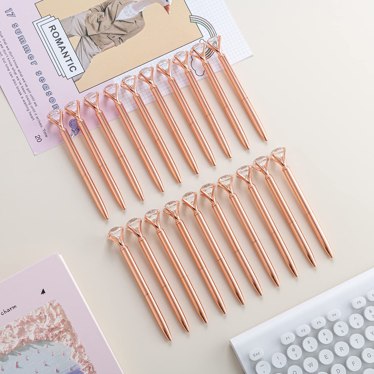 PASISIBICK 20 Rose Gold Diamond Pens Bling Diamond Gem Pen Décor Gifts for Women Bridesmaid