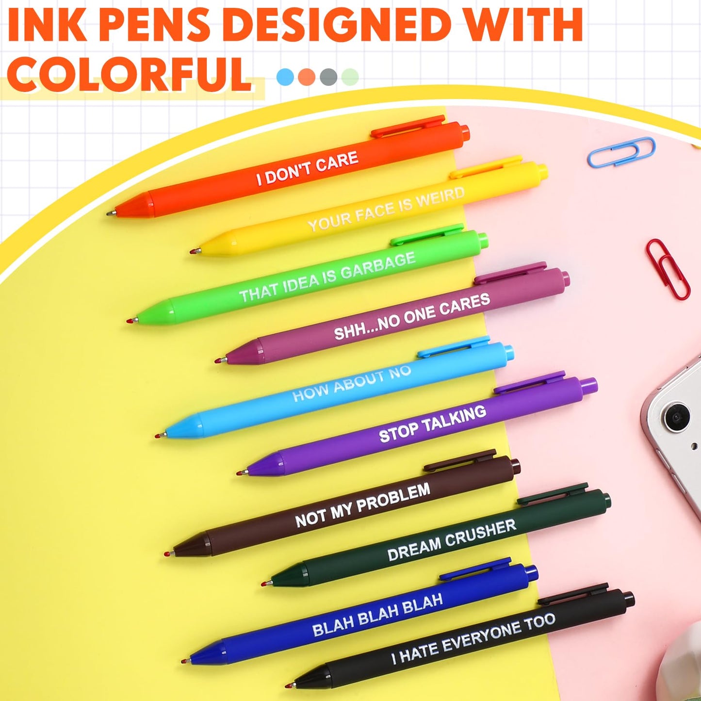 Crtiin 50 Pcs Inspirational Pens Bulk Light Color, Stop Anxiety