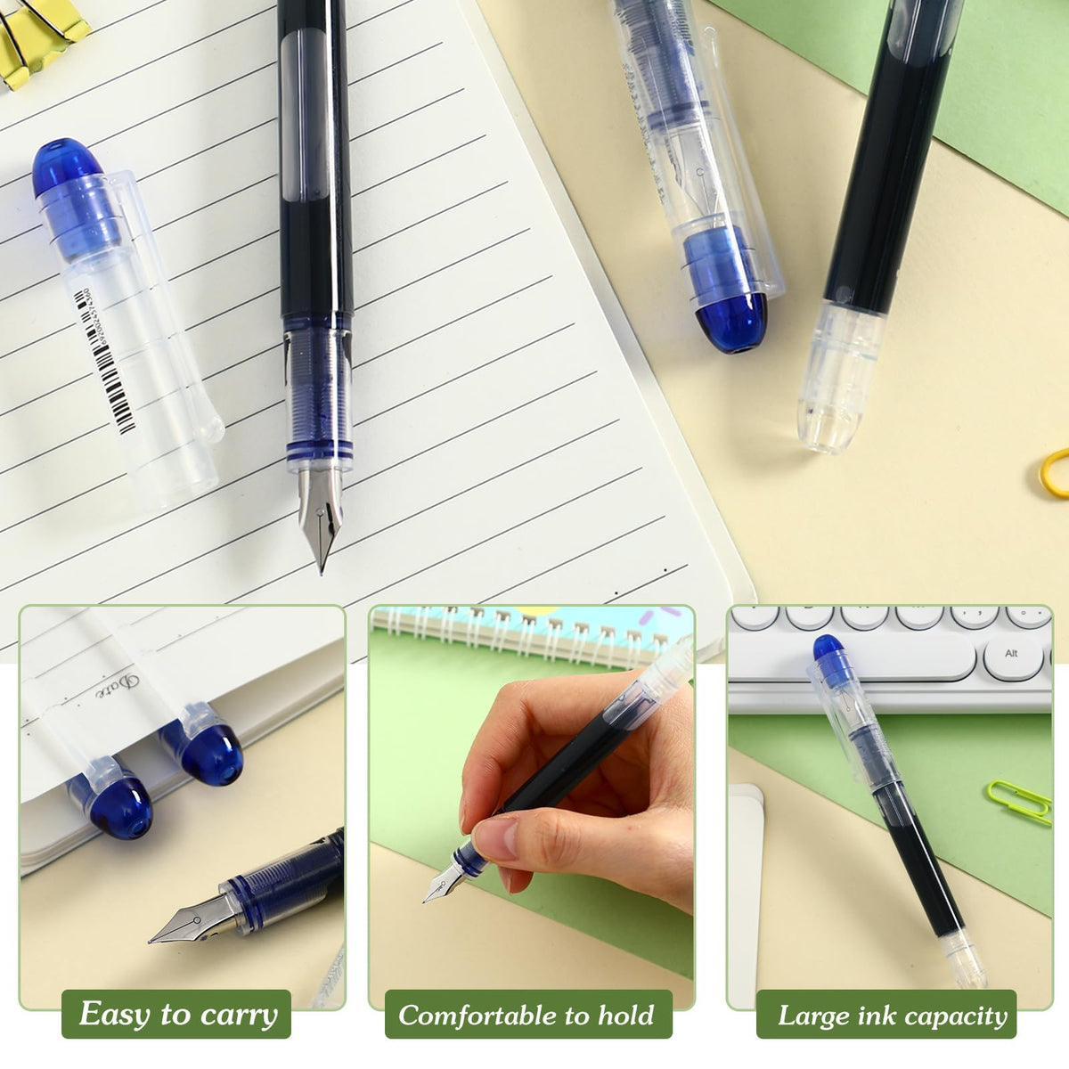 Crtiin 36 Pcs Disposable Fountain Pen Bulk, Calligraphy Pens Quick Drying Ink Fine Point, Back to