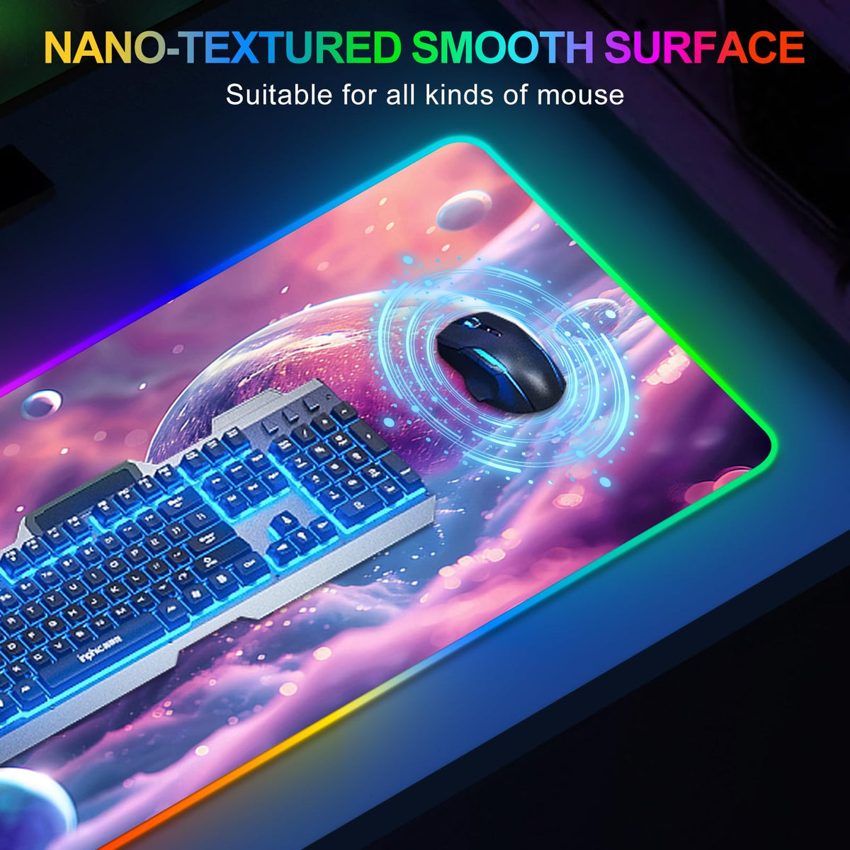 ARTSO Large RGB Gaming Mouse Pad, Led Big Mouse mat with 14 Light Modes, Extended Soft Computer