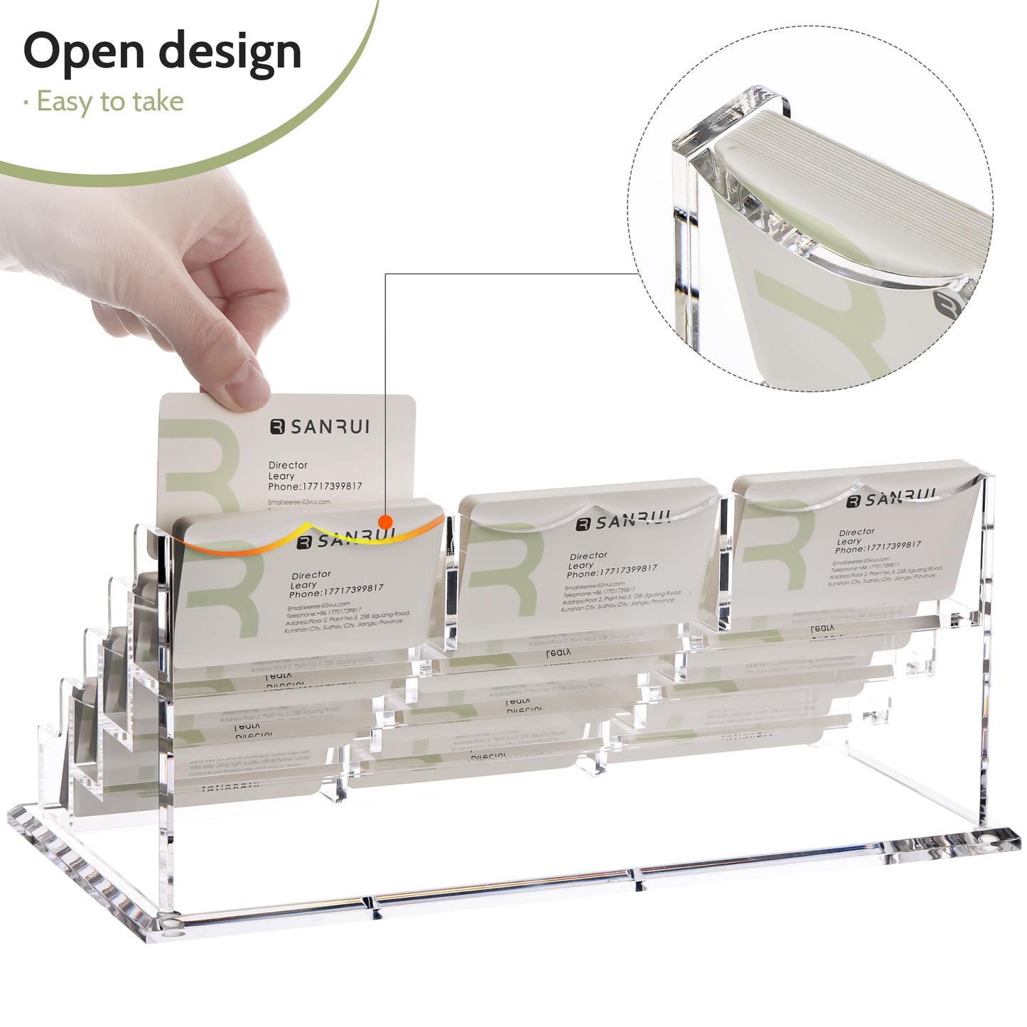 SANRUI Acrylic Business Card Holder for Desk, 12-Slot Horizontal Clear