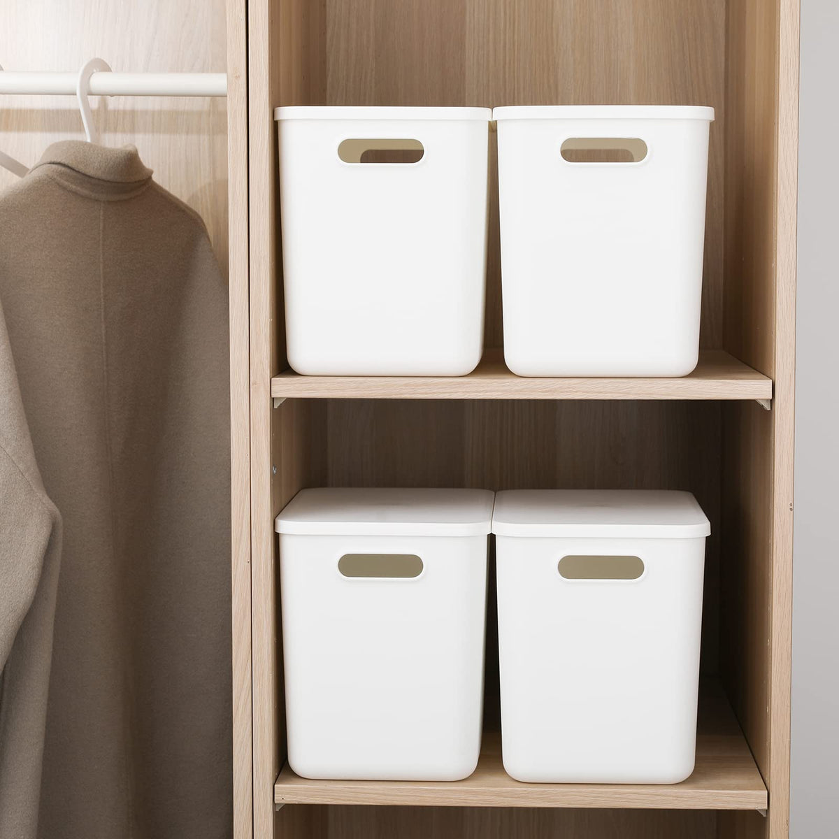 Yishyfier Plastic Storage Baskets Bins Boxes With Lids,Organizing Container White Storage Organizer